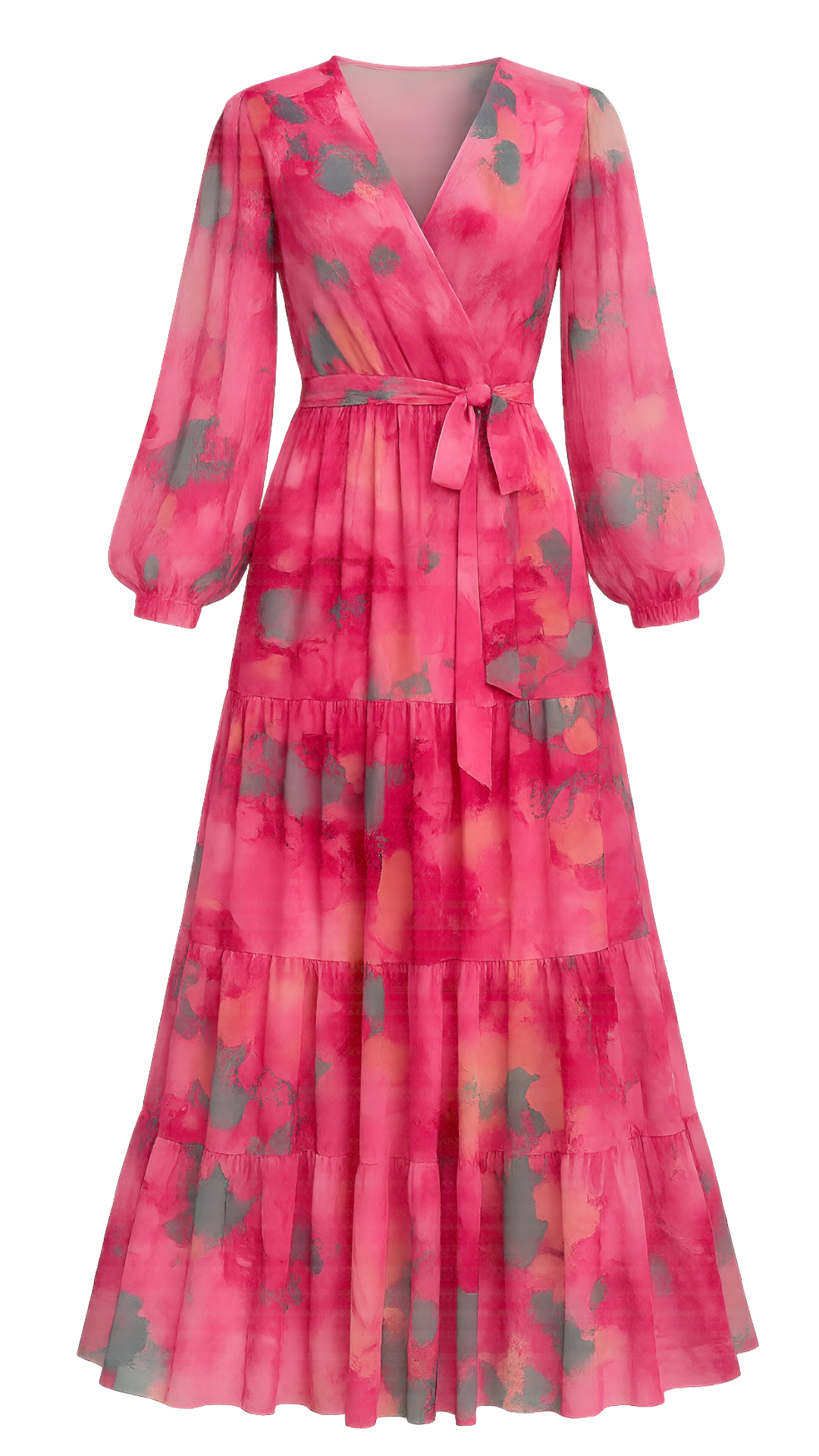 Ella | Abito Cerimonia Donna Maxi Floreale Elegante - Rosa - abbigliamento casual abito elegante abito floreale abito lungo con maniche abito maxi femminile abito versatile moda donna stile avvolgente vestito da matrimonio vestito estivo - Concept Palermo