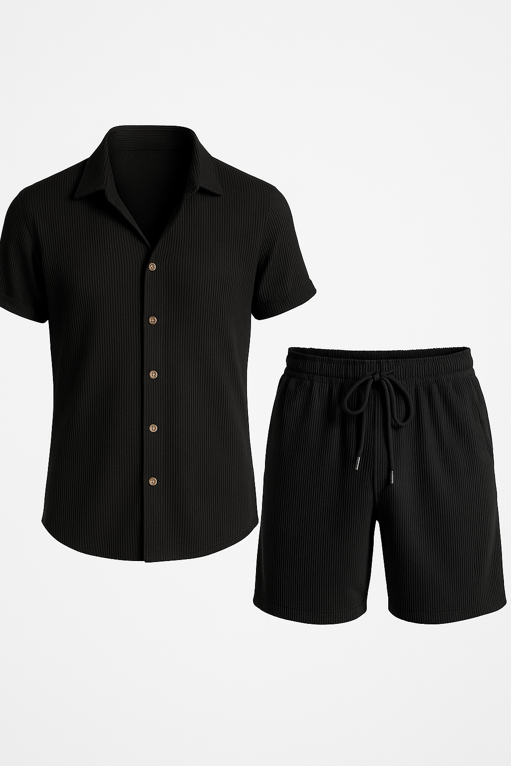 Jasper | Set estivo in cotone con camicia a maniche corte e pantaloncini elastici - Nero - casual summer outfit - Concept Palermo