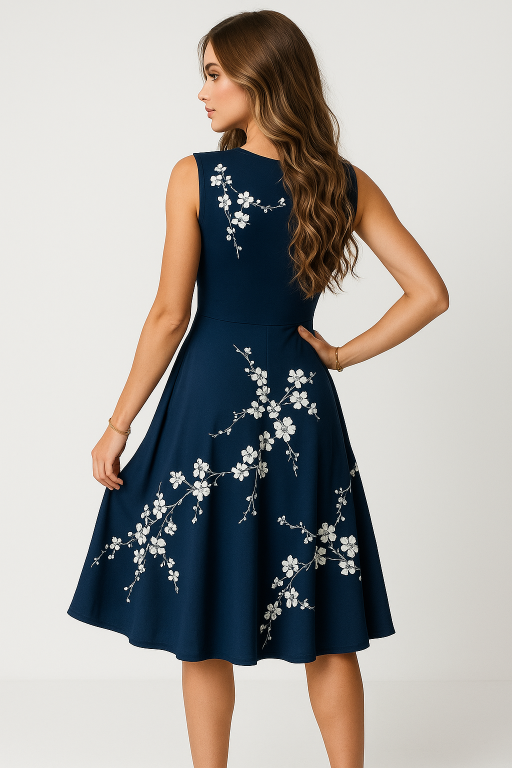 Elliana | elegantevestito estivo midi senza maniche con scollo a V e stampa floreale - - Frauen Kleider SUMMER - Concept Palermo