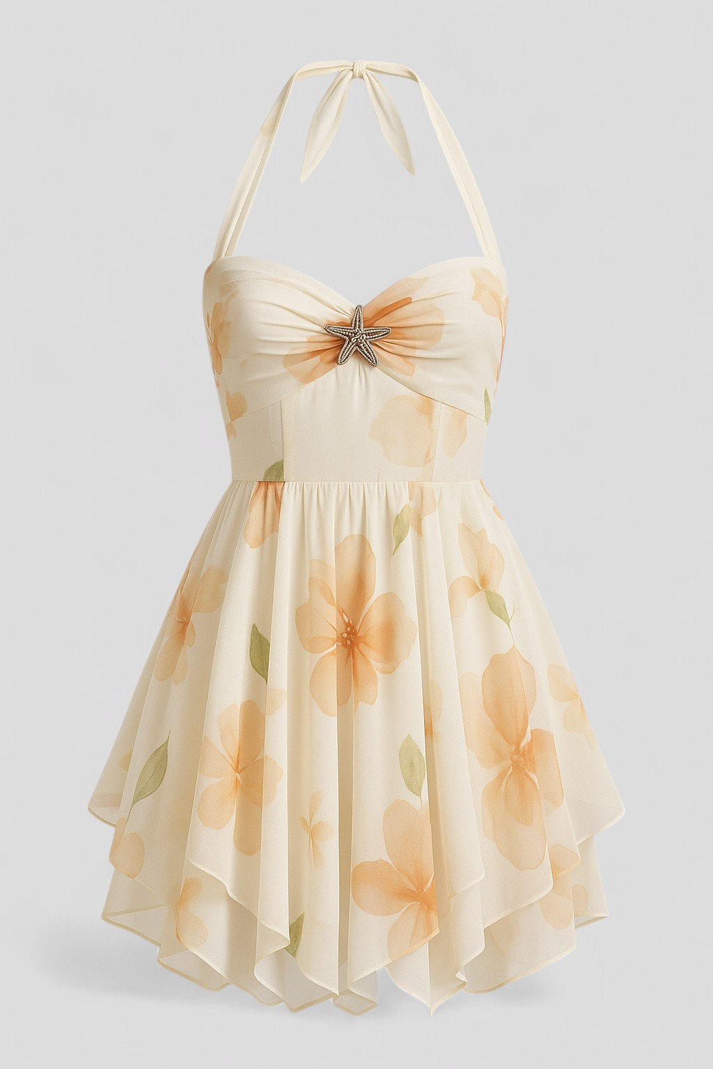Ciana | Abito Donna Mini Floreale in Chiffon - XL - abbigliamento romantico abito leggero abito mini floreale chiffon elegante design floreale feste in giardino gonna a balze moda estiva stile halter vestito multicolore - Concept Palermo