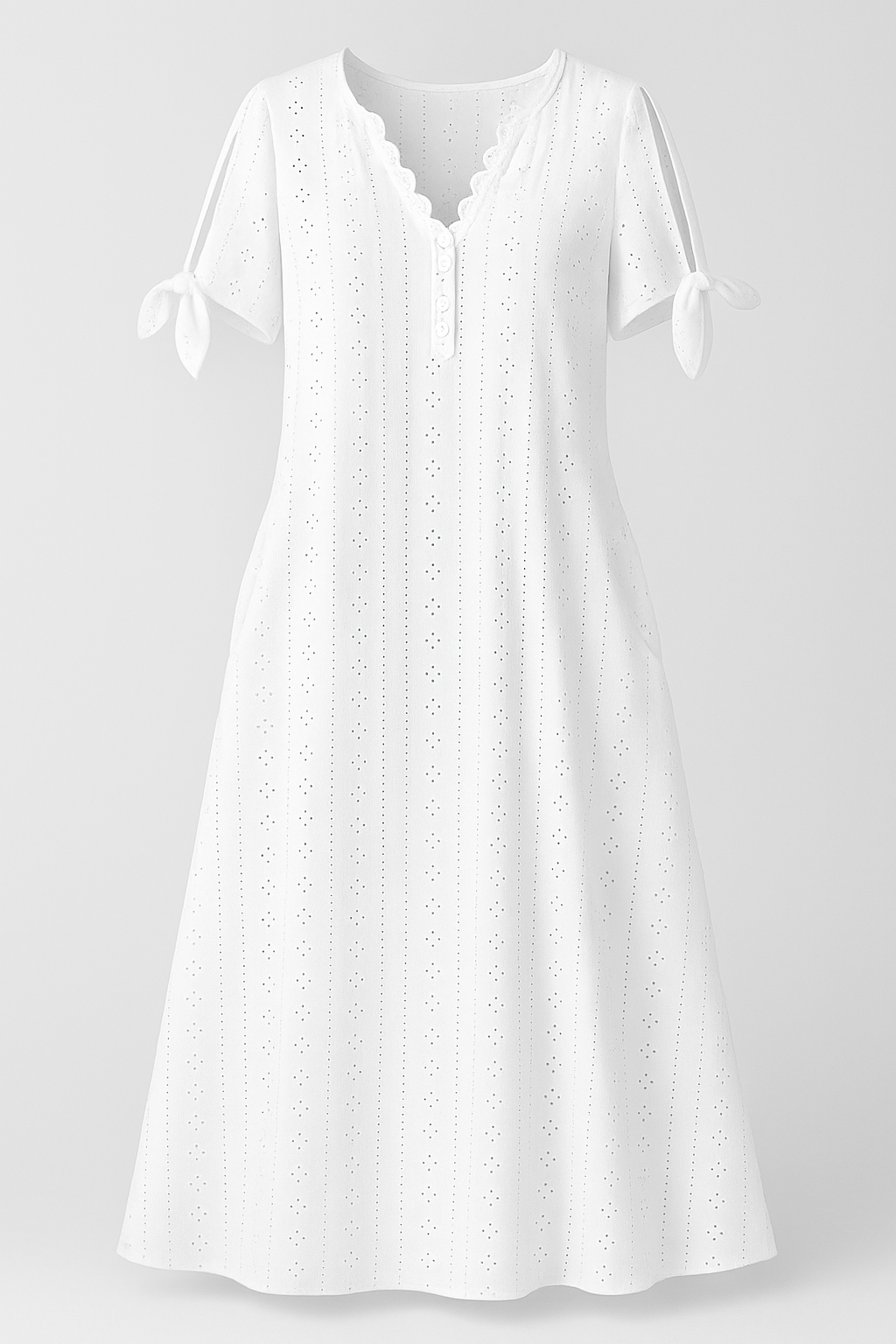 Brisa | Abito Donna Elegante con Scollatura a V - Bianco - abito con maniche corte abito da donna abito elegante abito leggero moda femminile scollatura a V stile sofisticato tessuto traspirante vestito con motivo a hollow-out vestito raffinato - Concept Palermo