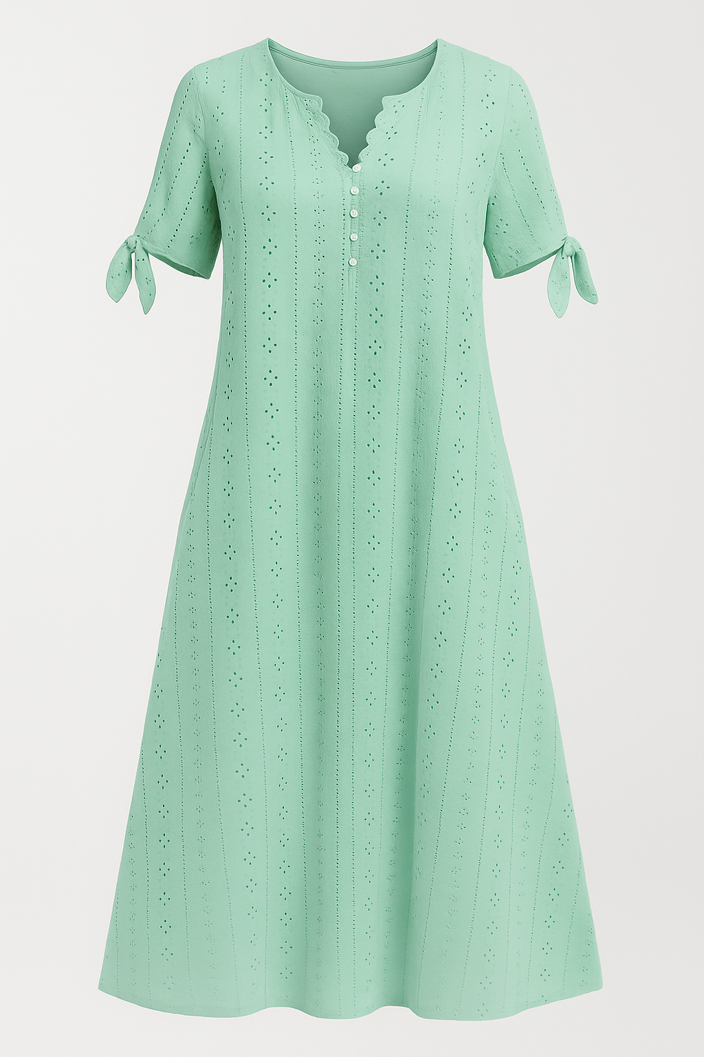 Brisa | Abito Donna Elegante con Scollatura a V - Verde - abito con maniche corte abito da donna abito elegante abito leggero moda femminile scollatura a V stile sofisticato tessuto traspirante vestito con motivo a hollow-out vestito raffinato - Concept Palermo