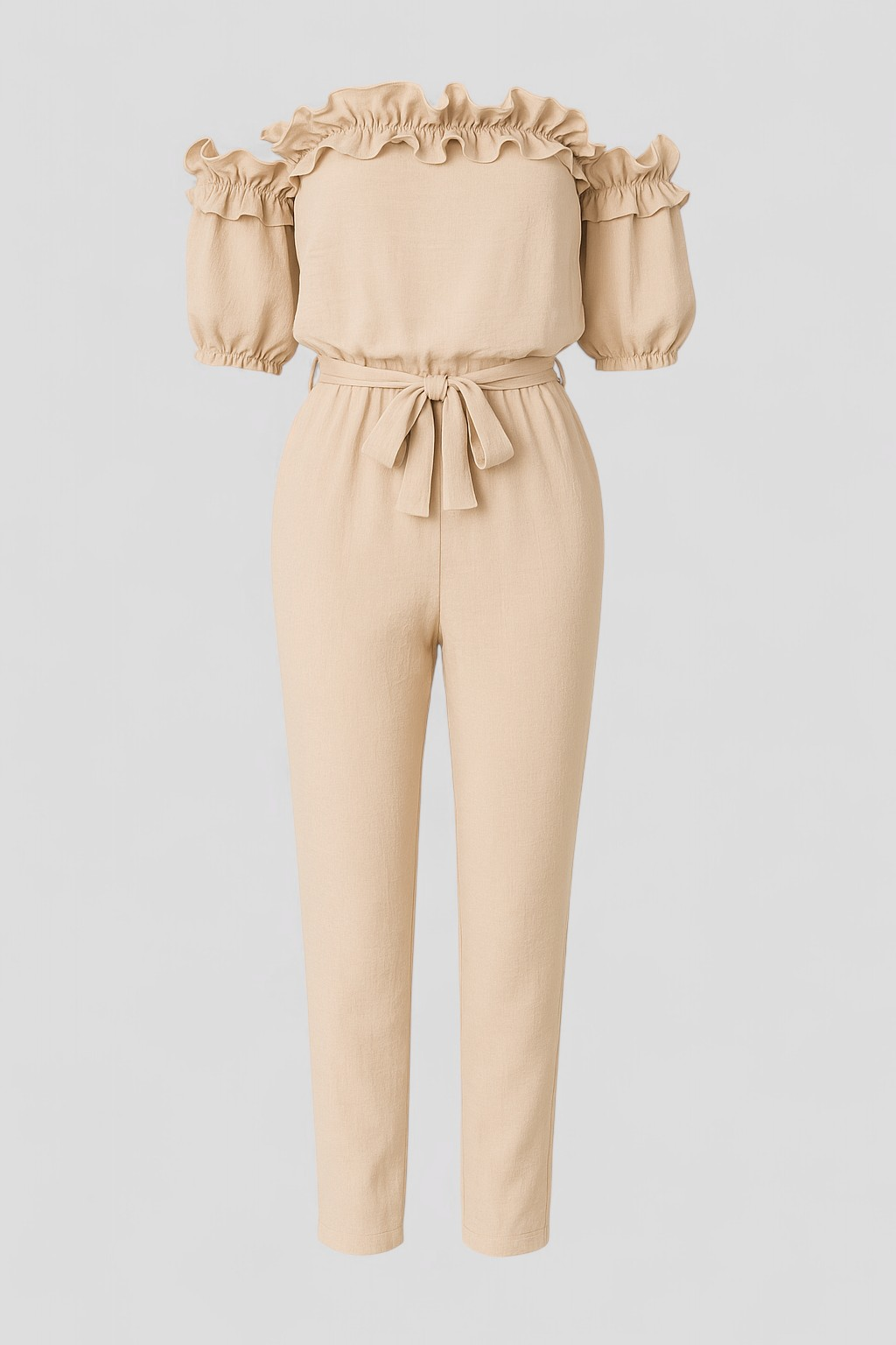 Emma | Kombinezon Elegante con Maniche a Volant - Beige - abbigliamento estivo abito comodo capo alla moda kombinezon elegante look romantico maniche a volant outfit serale stile e comfort versatilità moda vestiti femminili - Concept Palermo