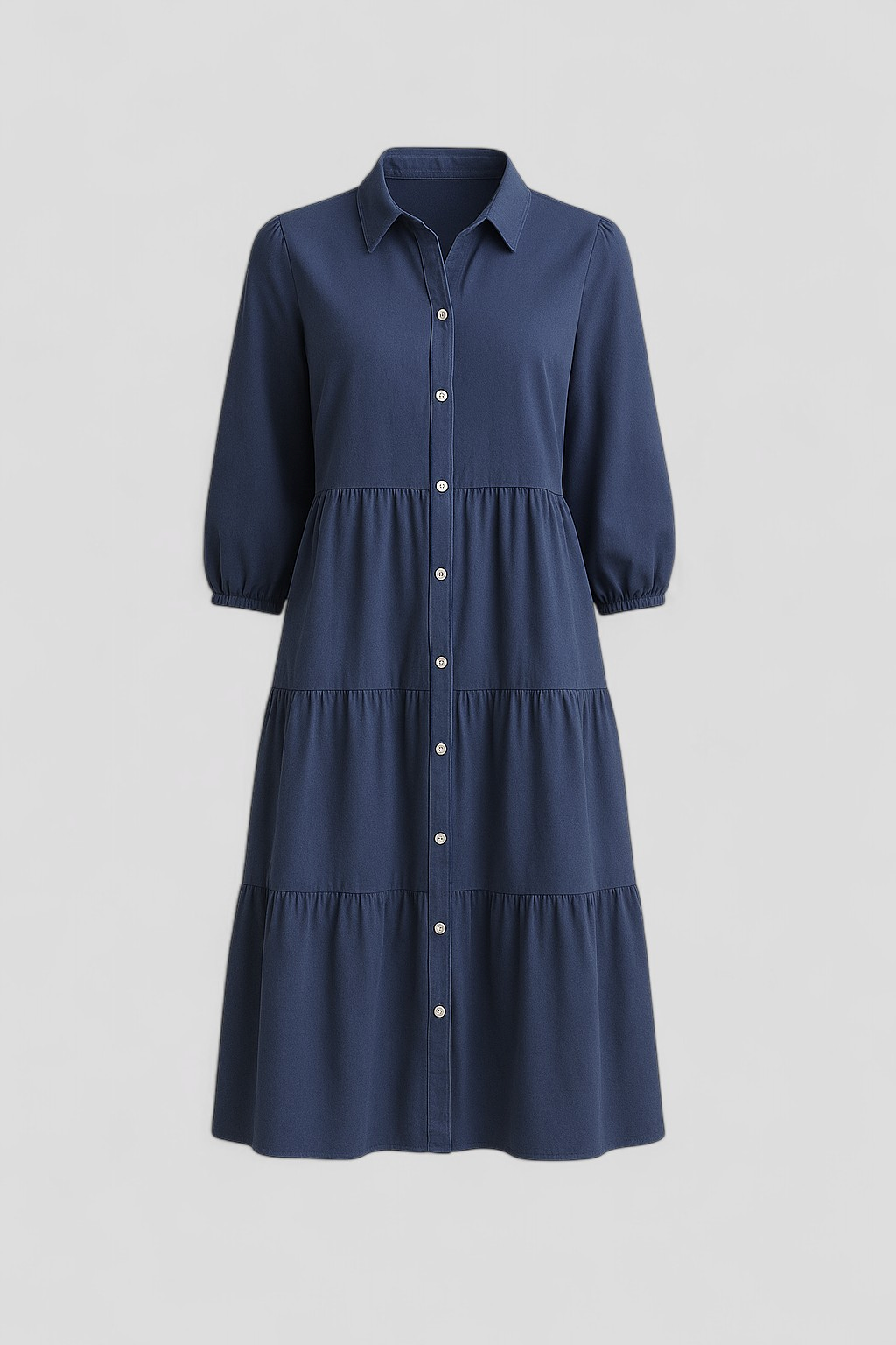 Cala | Abito Lungo Elegante Donna con Collo a Revers - Blu navy - abito casual semi-formale abito con collo a revers abito lungo elegante abito per eventi sociali comfort traspirante design minimalista maniche a tre quarti silhouette ampia stile monocromatico vestito donna versatile - Concept Palermo