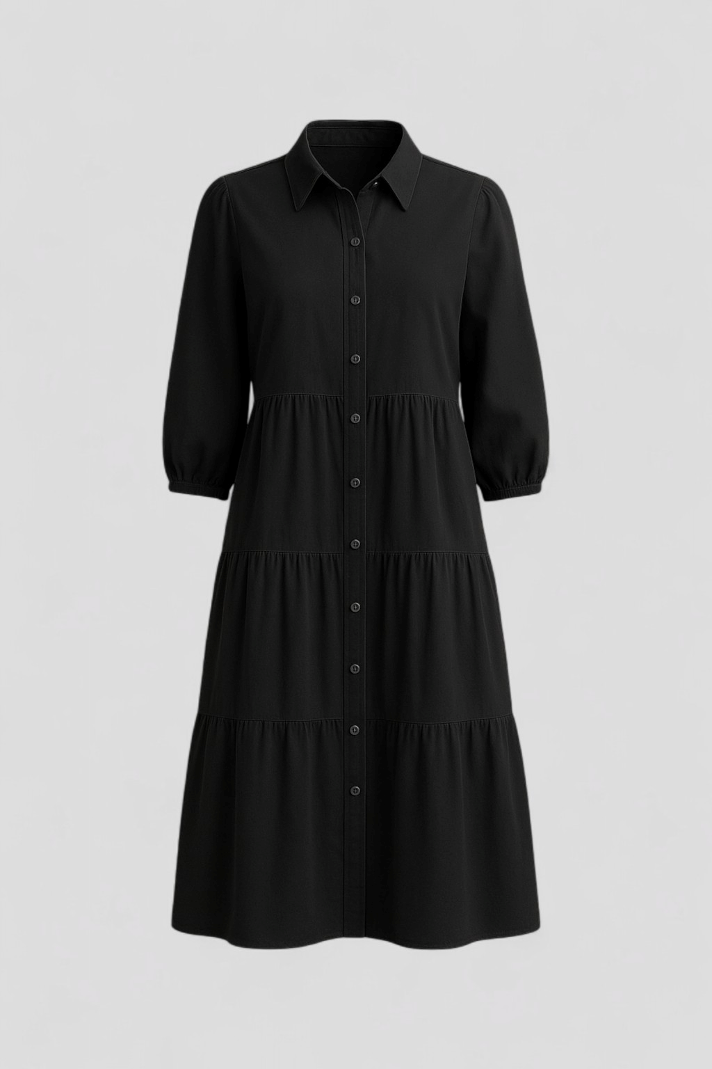 Cala | Abito Lungo Elegante Donna con Collo a Revers - Nero - abito casual semi-formale abito con collo a revers abito lungo elegante abito per eventi sociali comfort traspirante design minimalista maniche a tre quarti silhouette ampia stile monocromatico vestito donna versatile - Concept Palermo