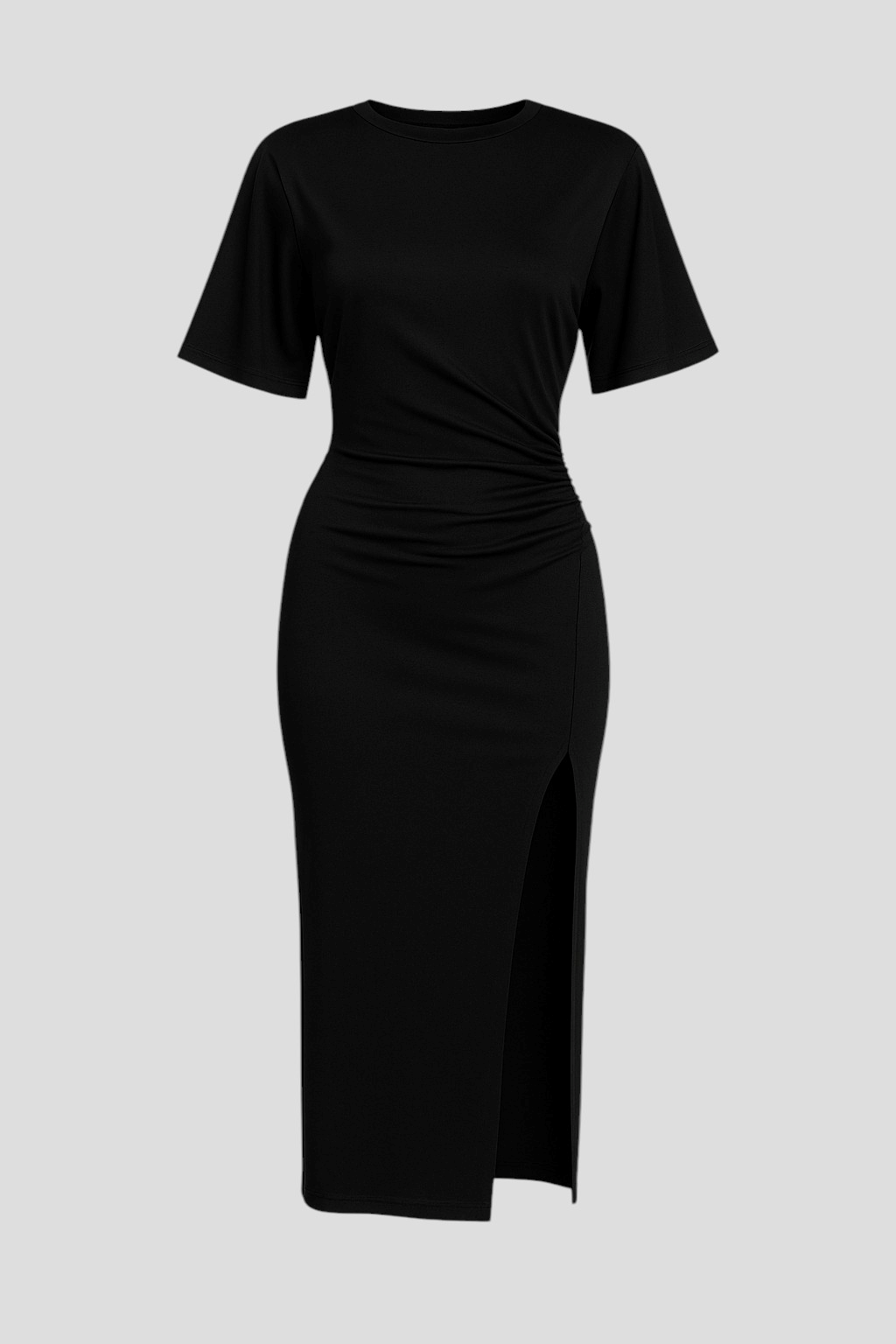 Gia | Abito Midi Elegante con Spacco per Donna - Nero - abbigliamento donna chic abbigliamento leggero e traspirante abito bodycon abito con spacco elegante abito midi in cotone abito versatile con maniche corte moda primavera estate outfit da brunch stile e comfort vestito estivo casual - Concept Palermo