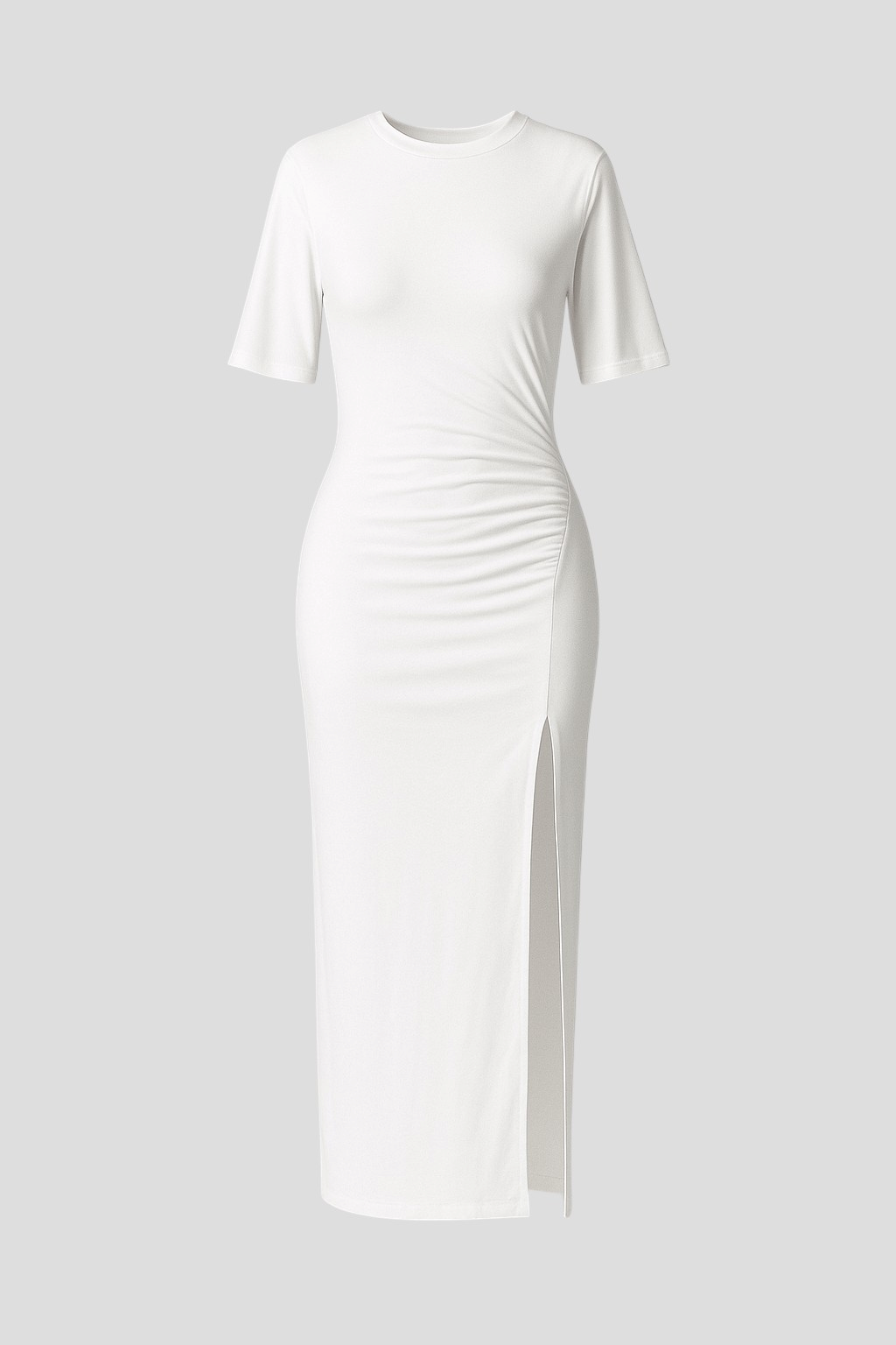 Gia | Abito Midi Elegante con Spacco per Donna - Bianco - abbigliamento donna chic abbigliamento leggero e traspirante abito bodycon abito con spacco elegante abito midi in cotone abito versatile con maniche corte moda primavera estate outfit da brunch stile e comfort vestito estivo casual - Concept Palermo