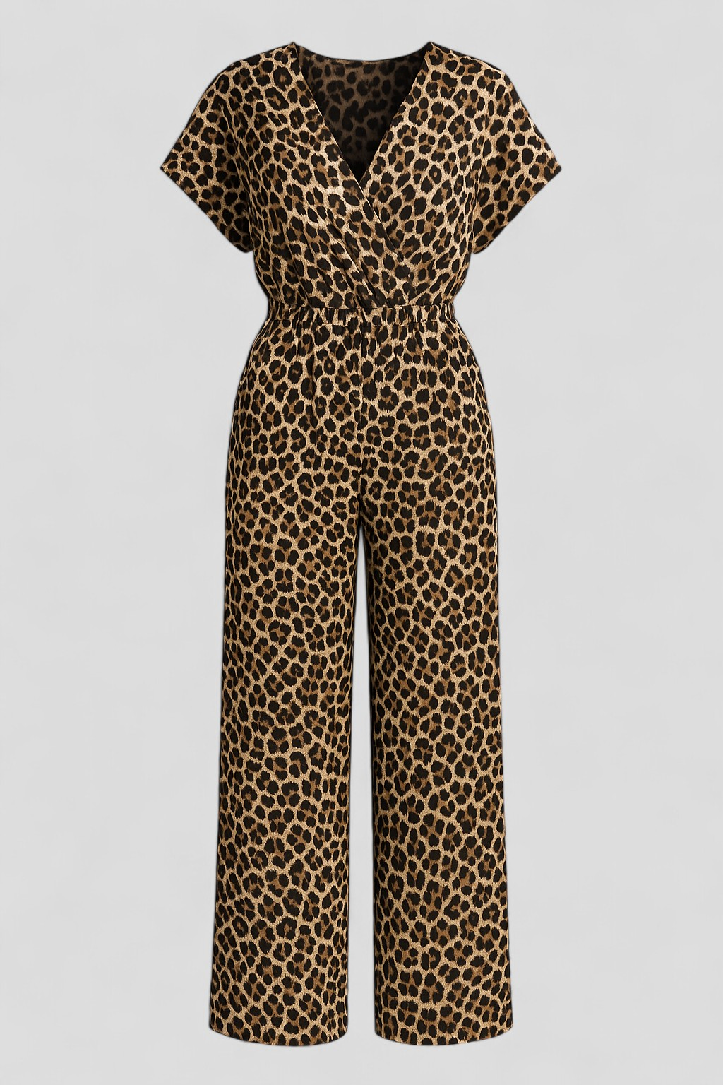 Tecla | Tuta Elegante Donna con Motivo Pantera - Marrone - abbigliamento versatile collo a V design pantera materiale morbido occasione casual pantaloni larghi stile moderno tuta chic tuta donna tuta elegante - Concept Palermo