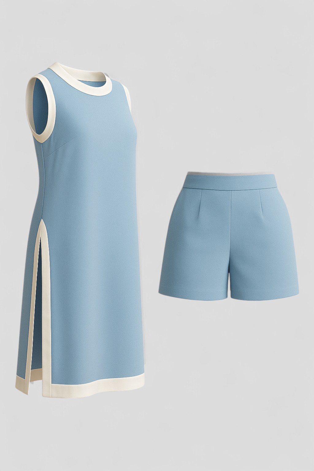 Arlo | Completo Estivo Donna Color Block Boho - Blu Cielo - Abbigliamento Casual Donna Abito Senza Maniche Comfort e Stile Donna Completo Estivo Donna Look Fresco Estivo Moda Color Block Outfit Boho Estate Set Due Pezzi Donna Shorts e Top Estivi Versatile Outfit Estivo - Concept Palermo