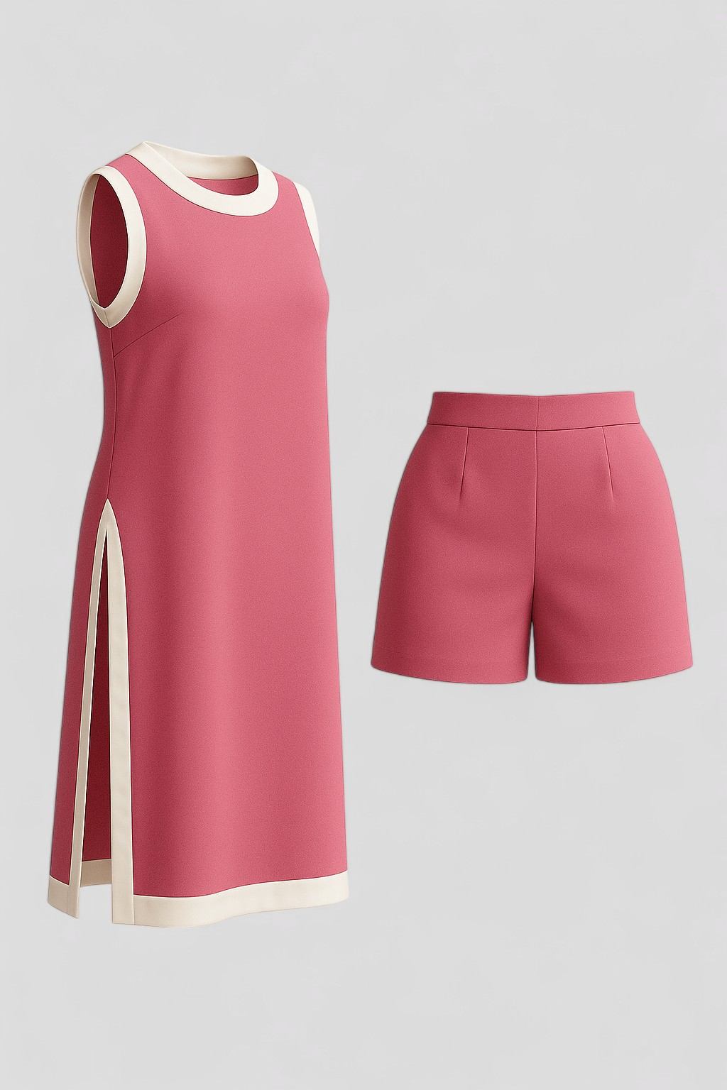 Arlo | Completo Estivo Donna Color Block Boho - Rosso Rosa - Abbigliamento Casual Donna Abito Senza Maniche Comfort e Stile Donna Completo Estivo Donna Look Fresco Estivo Moda Color Block Outfit Boho Estate Set Due Pezzi Donna Shorts e Top Estivi Versatile Outfit Estivo - Concept Palermo