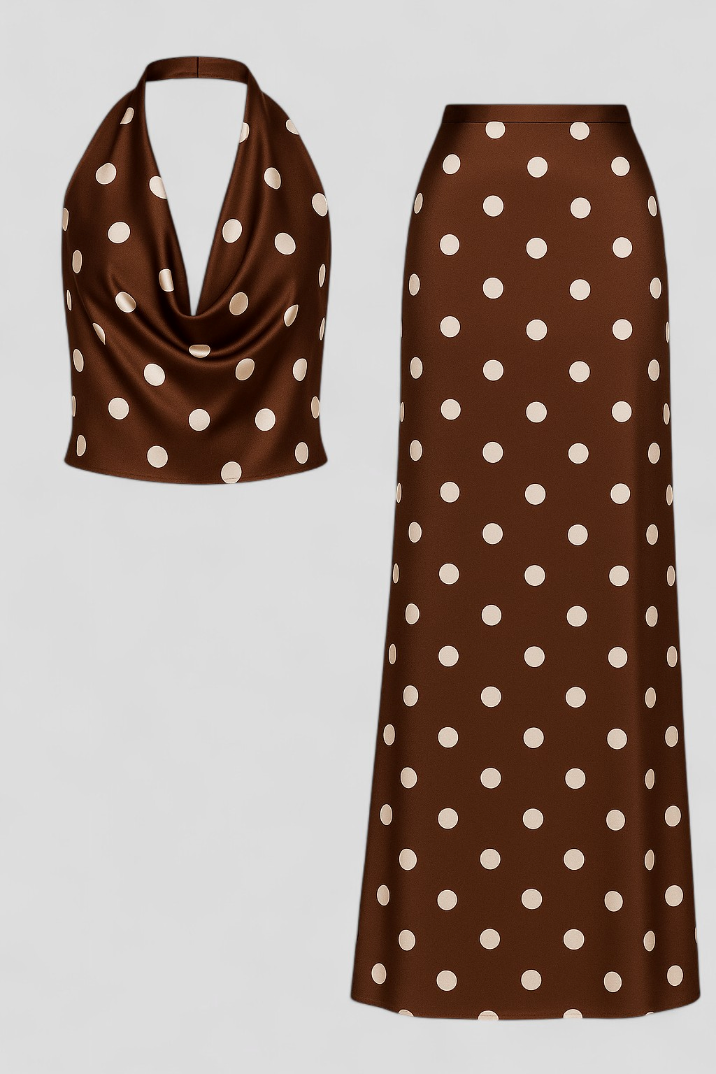 Agnesia | Set di Abbigliamento a Pois per Donne - Marrone - abbigliamento casual abbigliamento elegante abbigliamento estivo completo due pezzi moda a pois outfit a pois set abbigliamento tessuto leggero vari colori abbigliamento vestibilità regolare - Concept Palermo