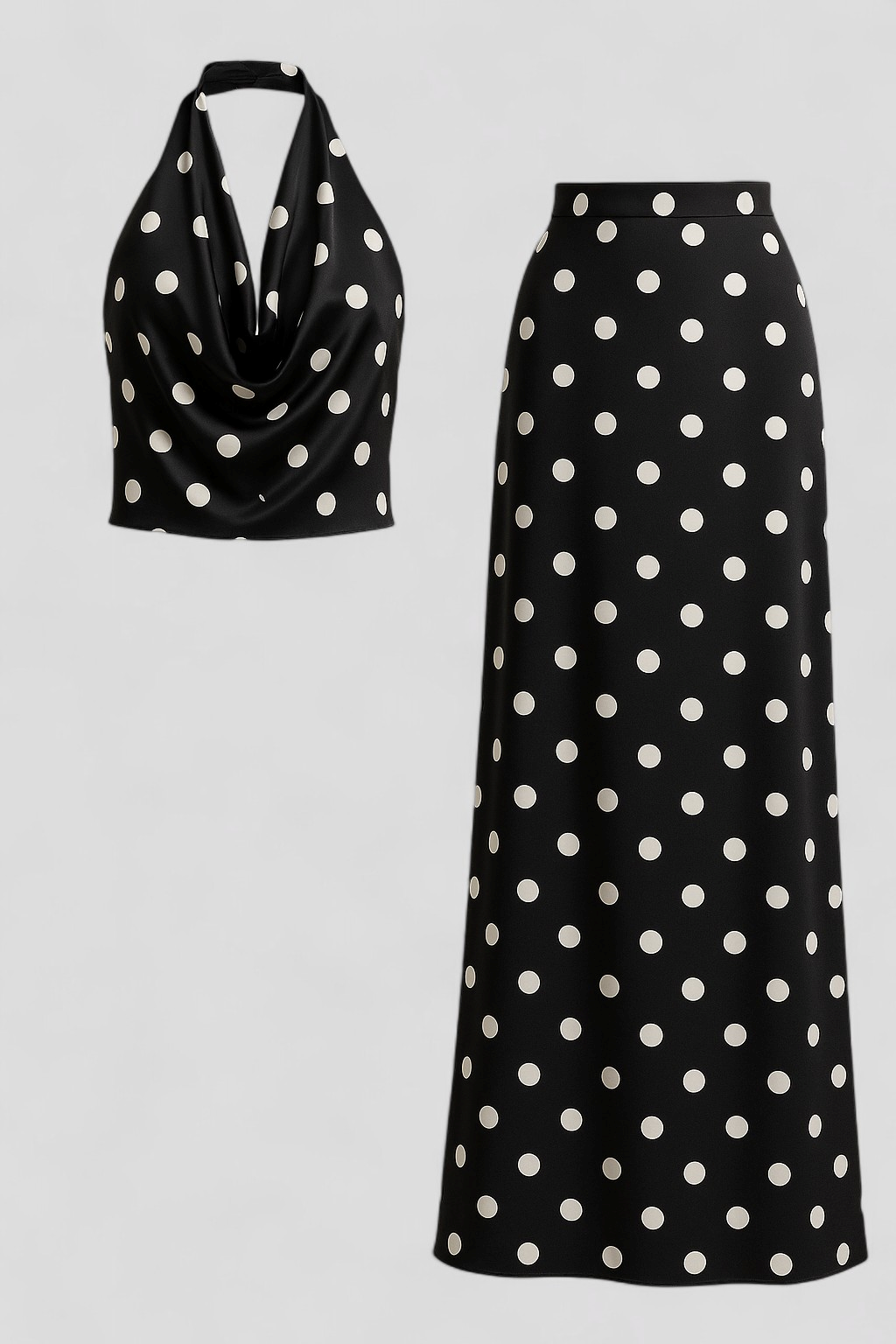 Agnesia | Set di Abbigliamento a Pois per Donne - Nero - abbigliamento casual abbigliamento elegante abbigliamento estivo completo due pezzi moda a pois outfit a pois set abbigliamento tessuto leggero vari colori abbigliamento vestibilità regolare - Concept Palermo