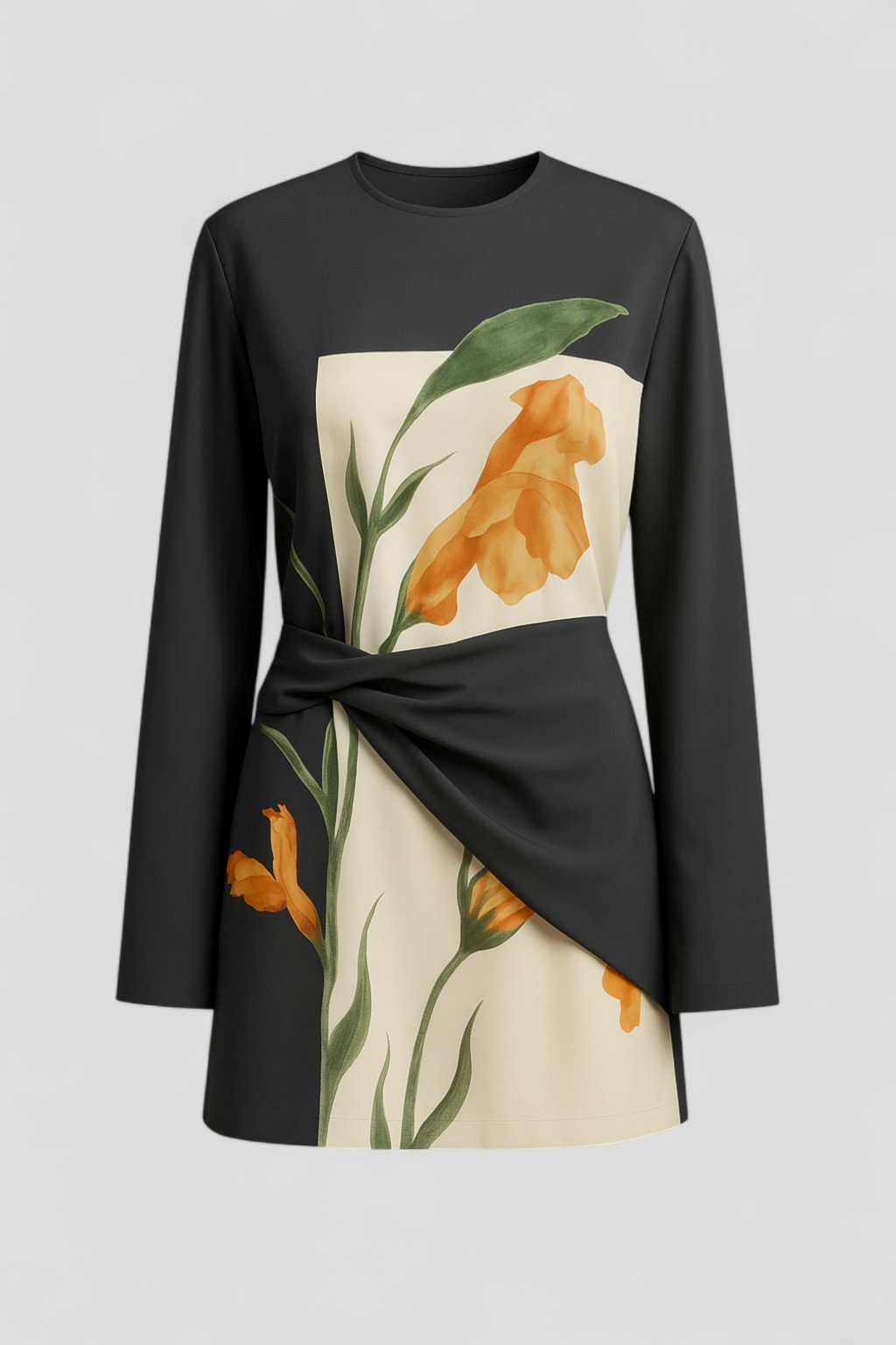 Antea | Abito Donna Elegante Mini a Maniche Lunghe - Grigio - abbigliamento donna abito mini elegante maniche lunghe moda festa outfit festivi stampa floreale vestiti estivi vestito casual vestito regolabile vita alta - Concept Palermo