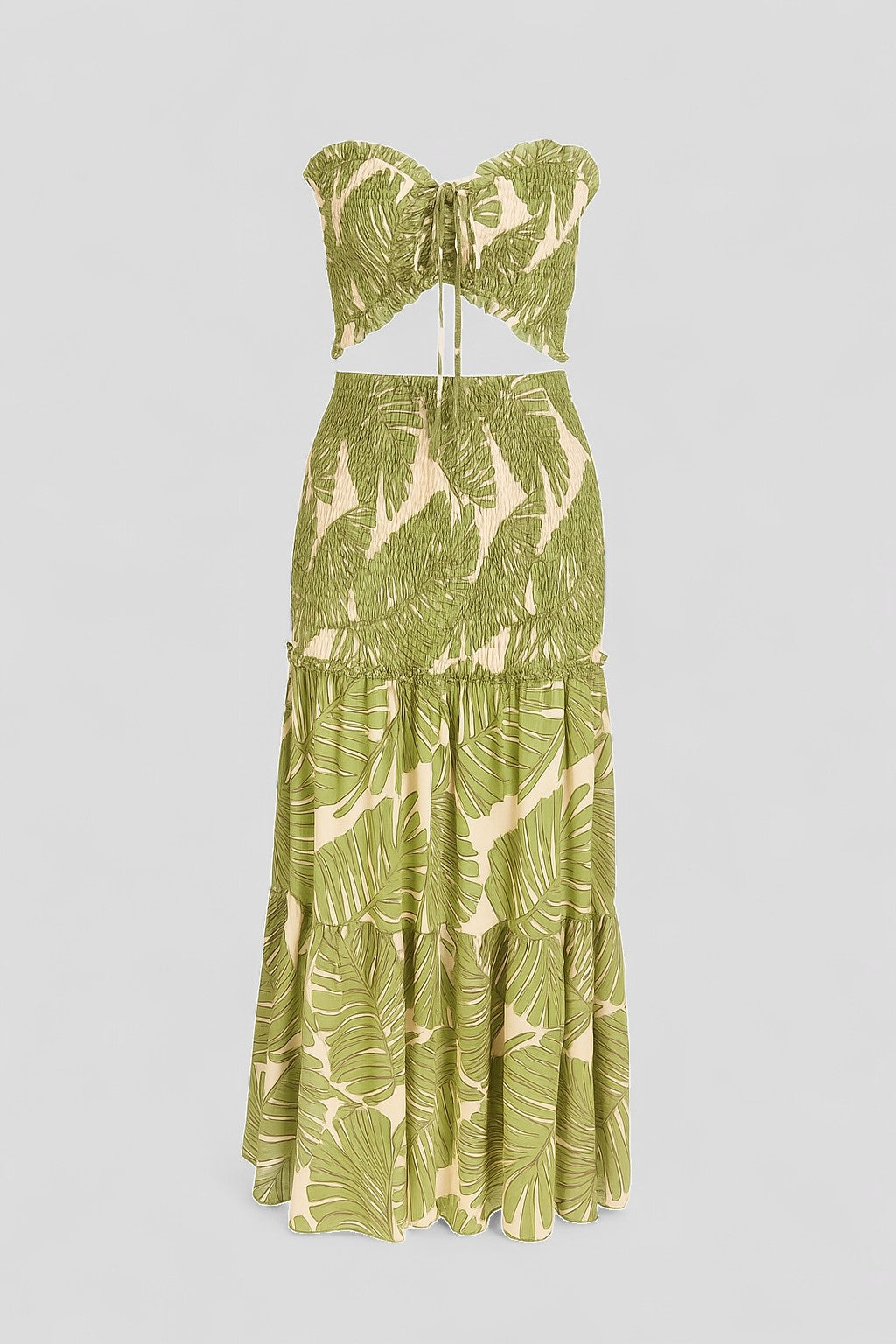 Edetta | Abito Estivo Aderente con Stampa Tropicale Donna - Verde - Abito con Scollo Bandeau Abito Estivo Abito Multicolore Bordo Arricciato Design Aderente Look Estivo Stampa Tropicale Stile Aderente Vestito per Vacanze Vita Cinch - Concept Palermo
