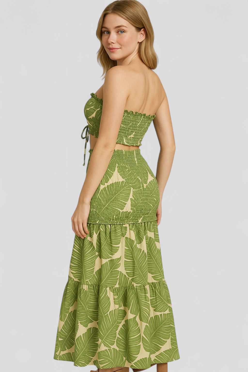Edetta | Abito Estivo Aderente con Stampa Tropicale Donna - - Abito con Scollo Bandeau Abito Estivo Abito Multicolore Bordo Arricciato Design Aderente Look Estivo Stampa Tropicale Stile Aderente Vestito per Vacanze Vita Cinch - Concept Palermo