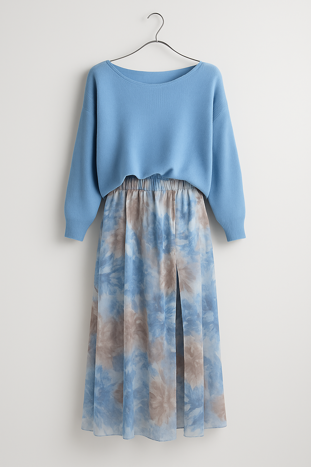 Lyra | Coordinato Donna con Maglione Azzurro e Gonna Floreale con Spacco - Floral Blue - casual dress casual dresses Dresses female dress Maxi dress Maxi Dresses Mini Dresses - Concept Palermo