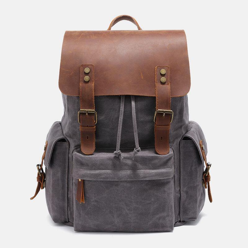 Zaino per laptop RetroRider in tela e pelle - Grigio - Backpacks - Concept Palermo