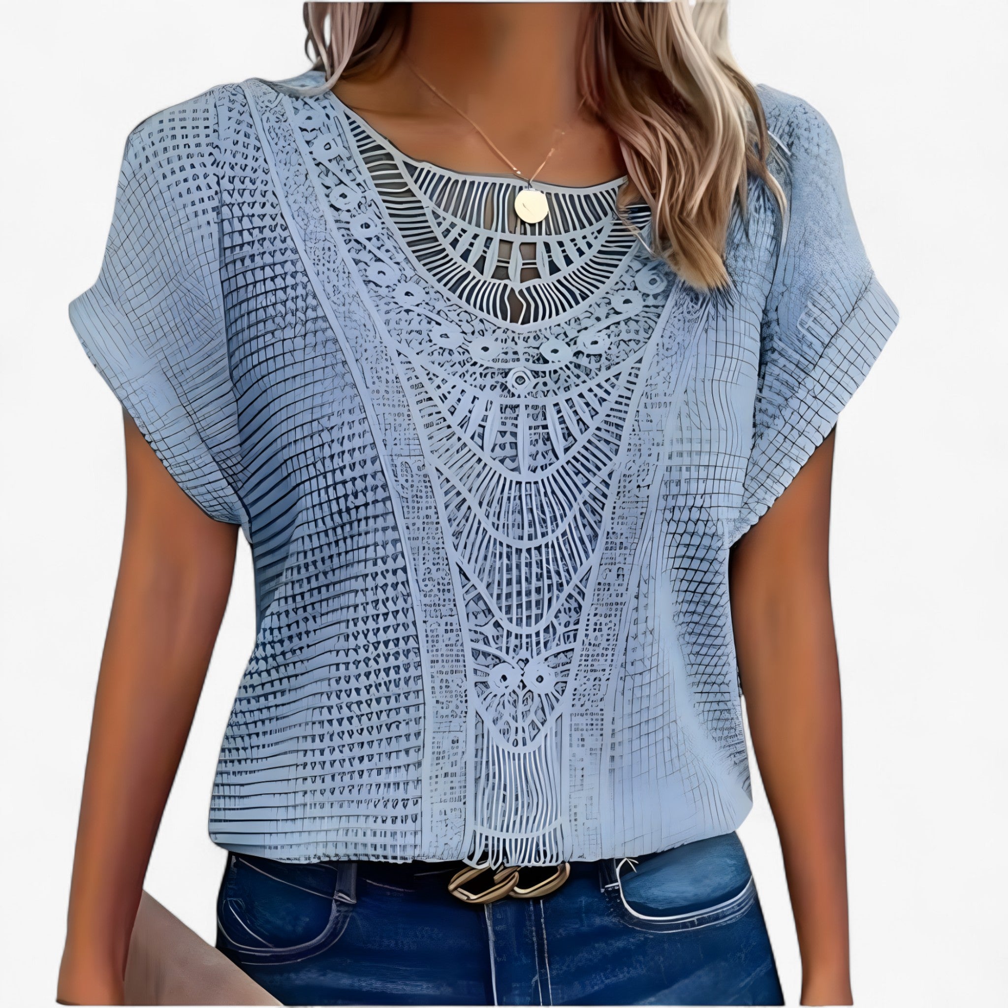 Elise | Top in Pizzo - Eleganza Sofisticata per Ogni Occasione - Blu chiaro - knit_dresses Knitted Top woman - Concept Palermo