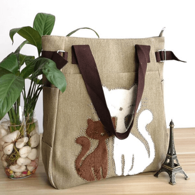 Borsa in tela Cat ricamata - - Bags - Concept Palermo