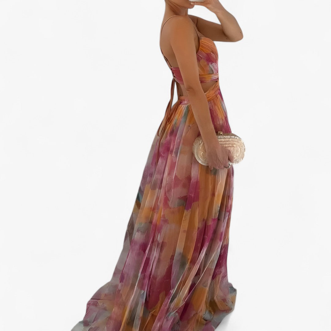 Lucia | Abito lungo fluido color pastello con effetto acquerello - - - Concept Palermo