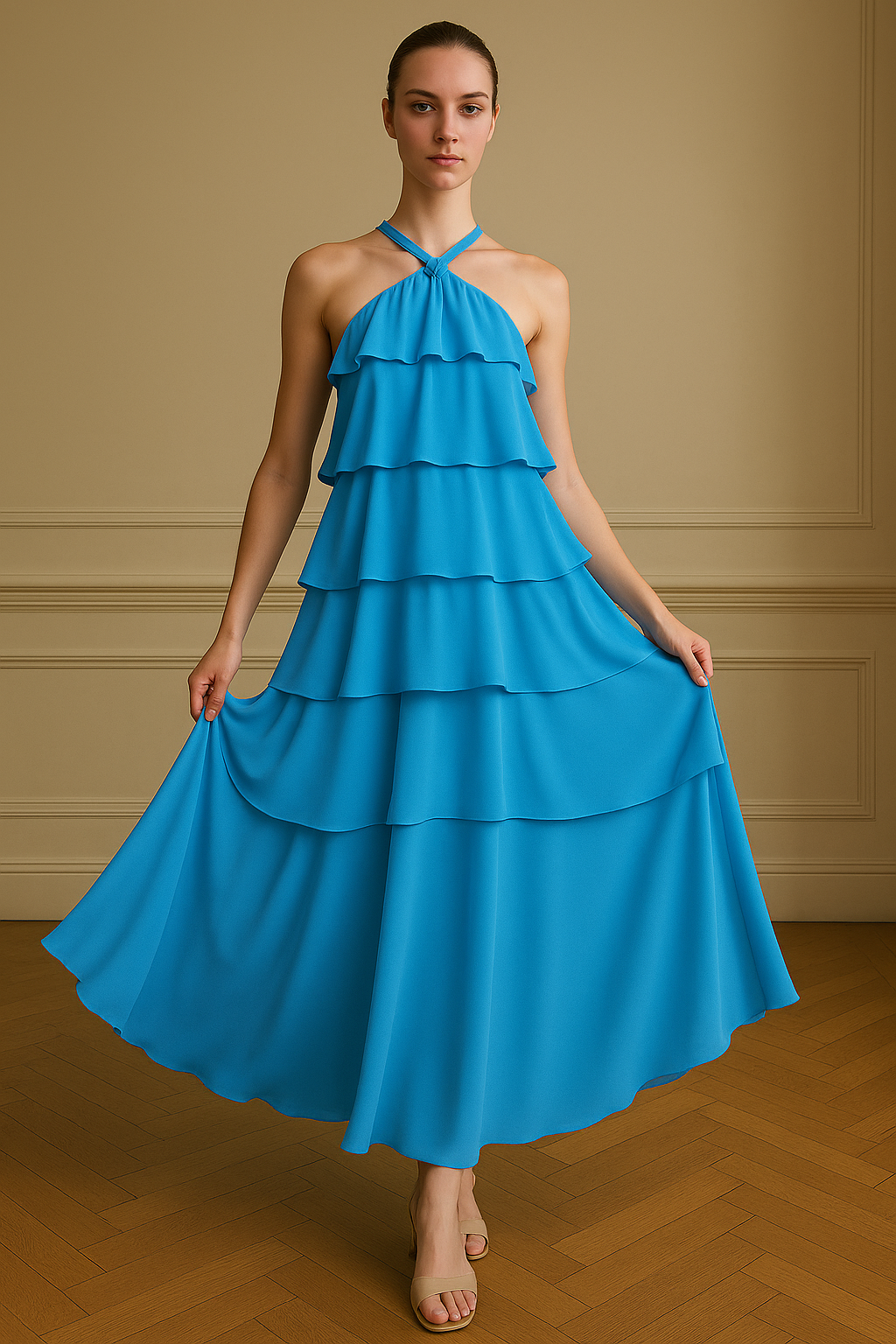 Isabeau | Vestito a collo alto a strati con fiori 3D - - casual dresses Dresses - Concept Palermo