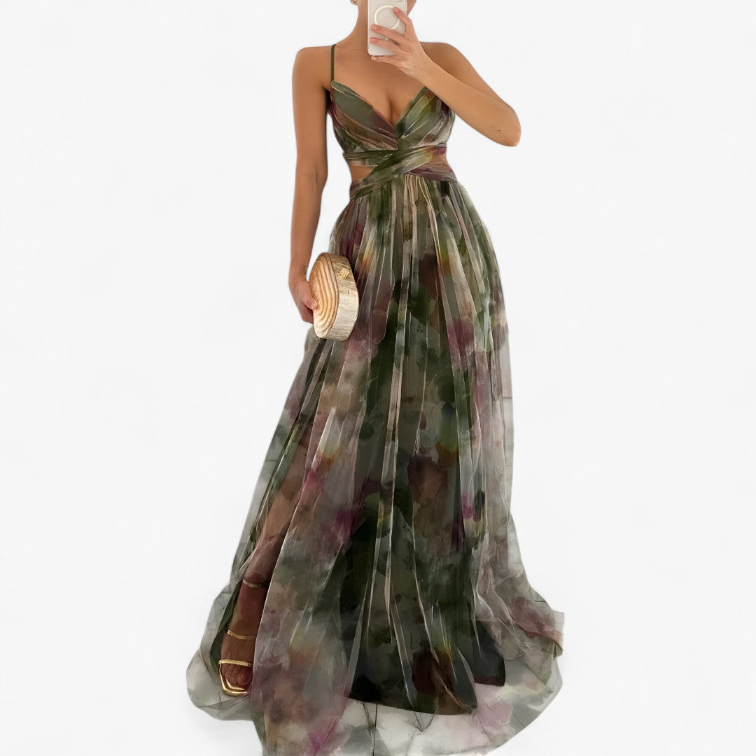 Lucia | Abito lungo fluido color pastello con effetto acquerello - - - Concept Palermo