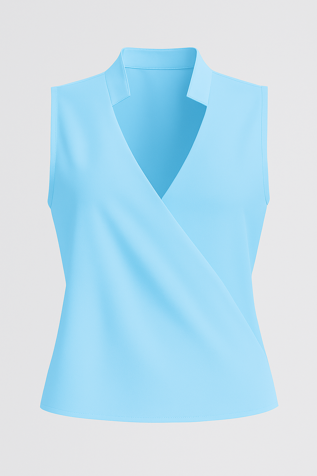 Elena | Blusa senza maniche con scollo a V e colletto alto - Celeste cielo - fashion Frauen Oberteil - Concept Palermo