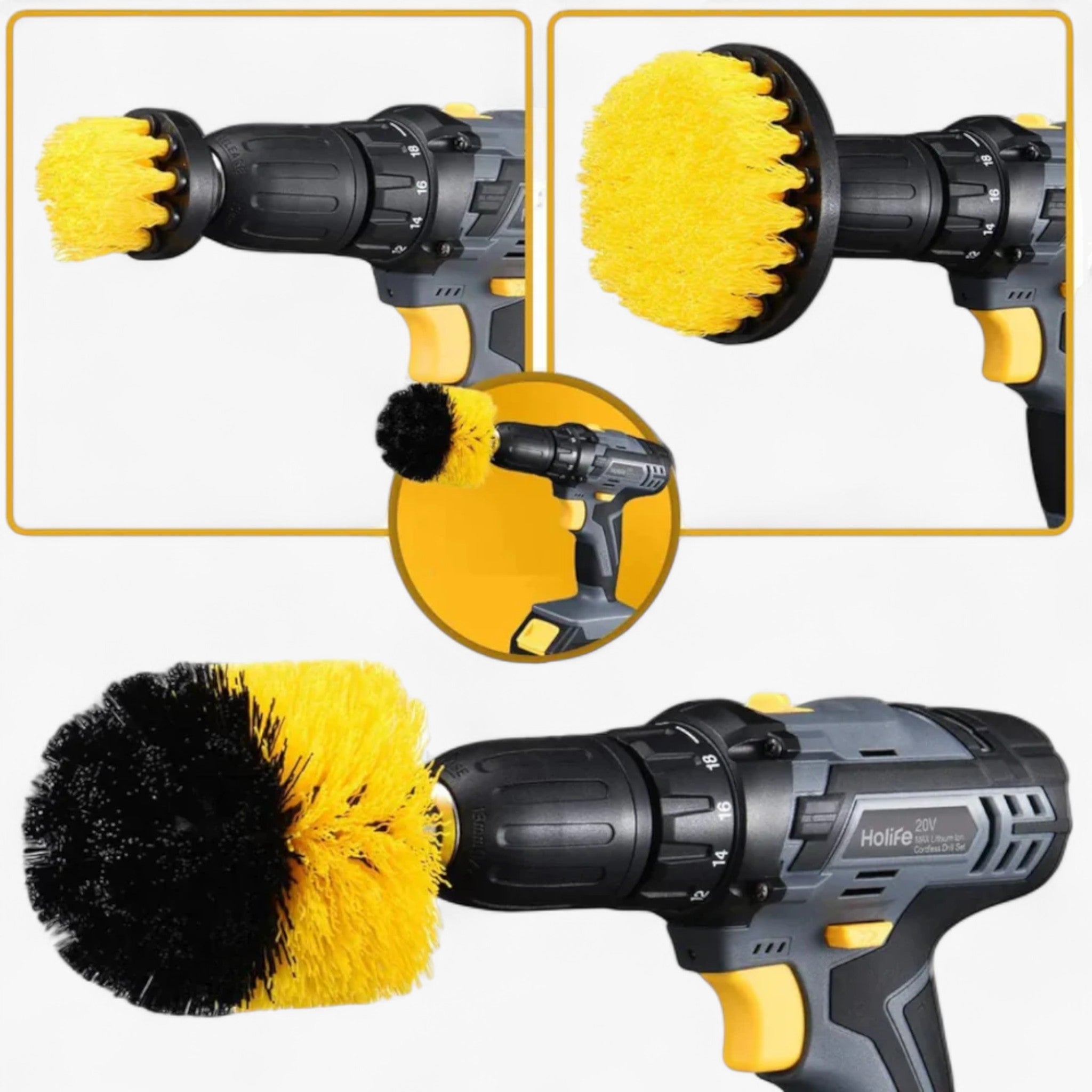 Set di spazzole per trapano potente 3 pezzi - - 3-delig Complete set elektrische kopborstelset Krachtige Boorborstelset new_for_google - Concept Palermo