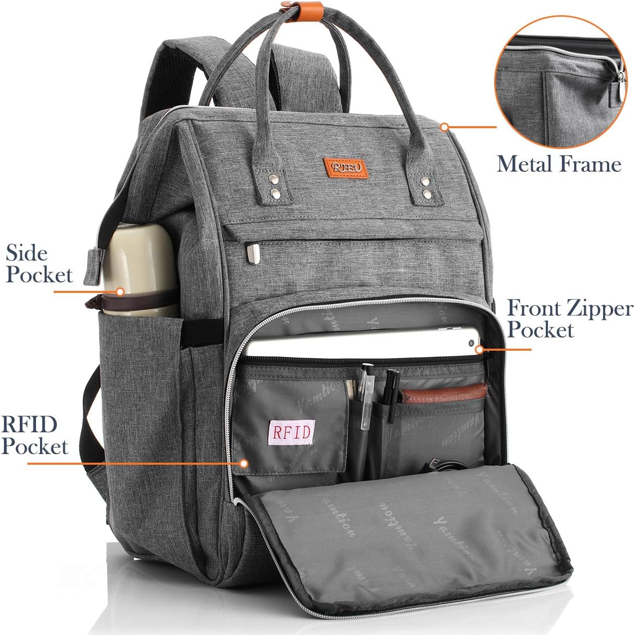 Zaino portacomputer da 15,6 pollici per donna, impermeabile e antifurto, zaino scolastico per ragazze, ragazze adolescenti, zaino da donna per viaggi, lavoro, università, grigio - - Backpacks Bags - Concept Palermo
