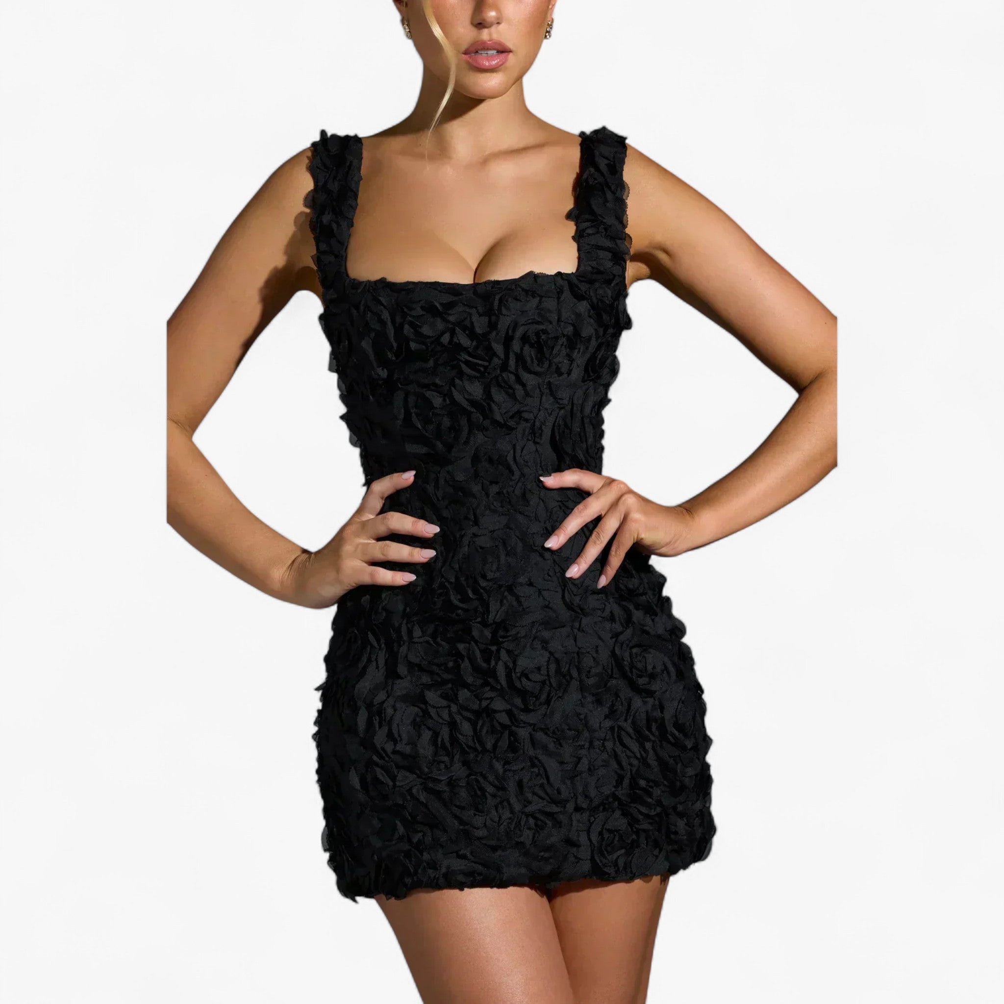 Elena – Vestito corto attillato con applicazione rosa 3D scolpita - - DRESS Dresses female dress - Concept Palermo
