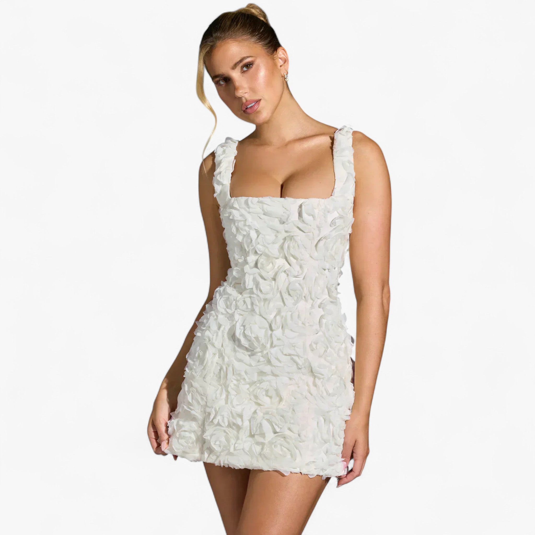 Elena – Vestito corto attillato con applicazione rosa 3D scolpita - - DRESS Dresses female dress - Concept Palermo
