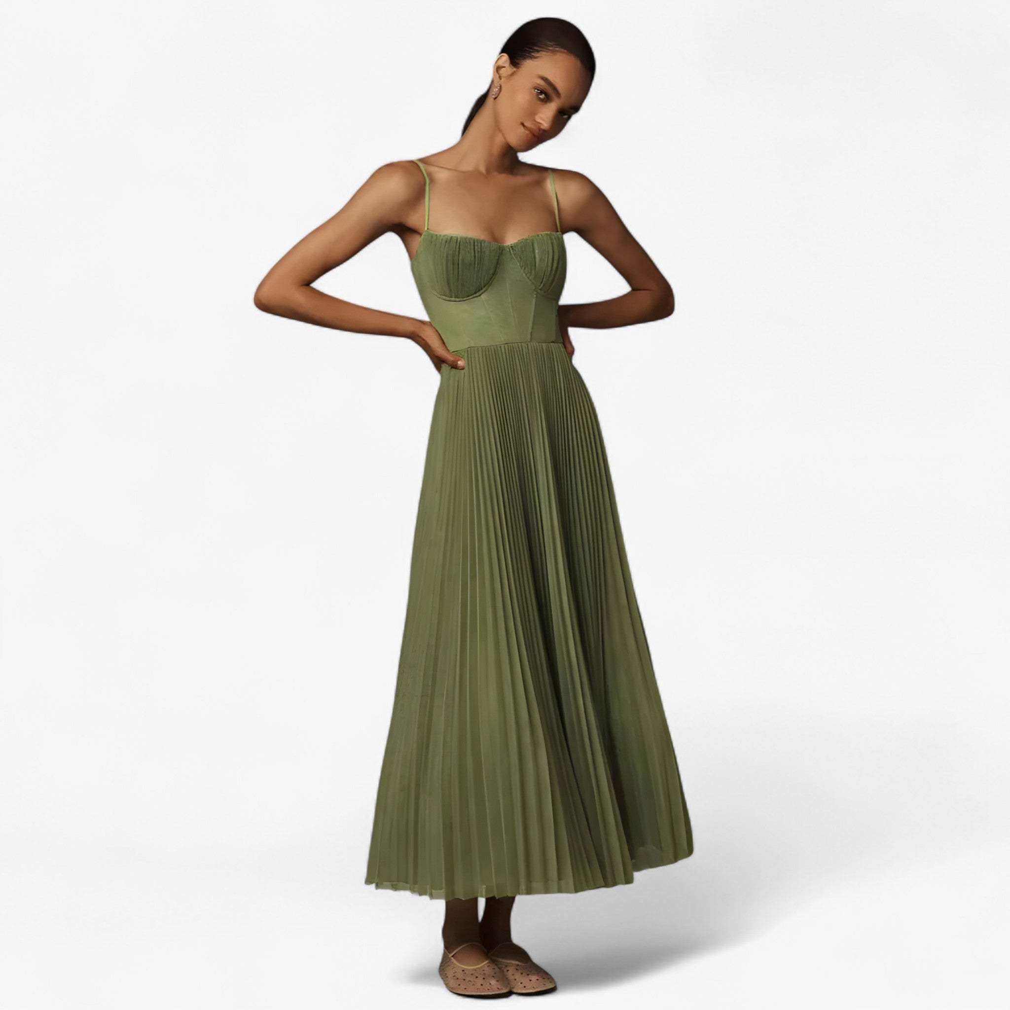 Bealyn | Abito Midi Plissettato e Aderente - Verde - - Concept Palermo
