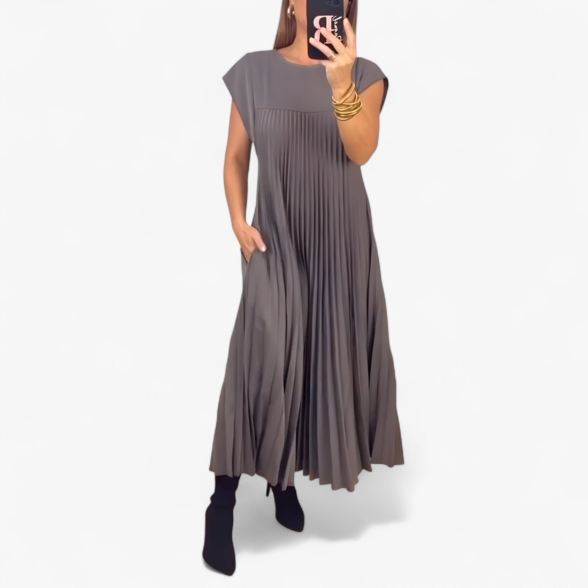 Aduana | Vestito Senza Maniche con Pieghe Eleganti - Grigio - - Concept Palermo