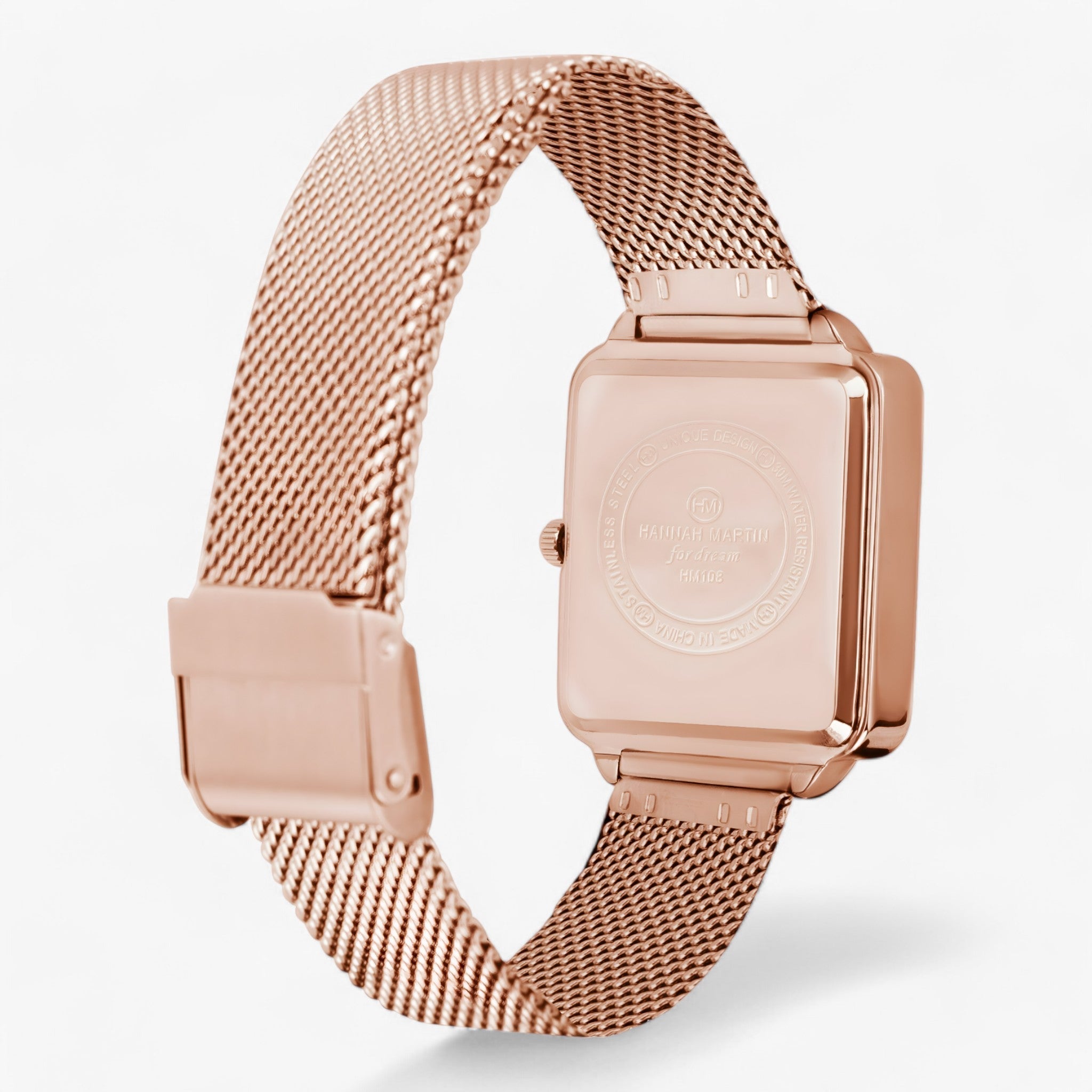 Alice | Orologio quadrato in oro rosa - Bracciale in maglia alla moda - - rdy shop - Concept Palermo