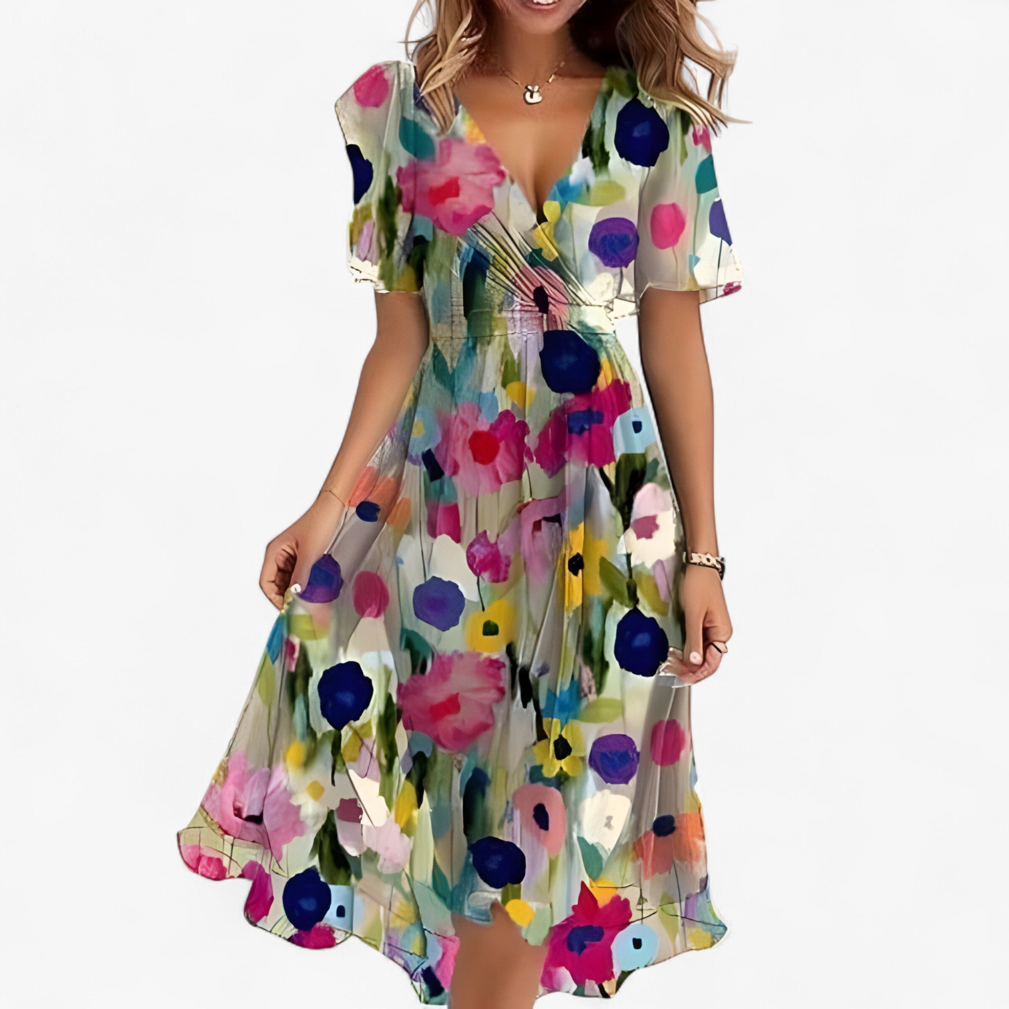 Emilia | Elegante abito midi con stampa floreale neutra - Multicolore - DRESS Dresses female dress floral dresses - Concept Palermo