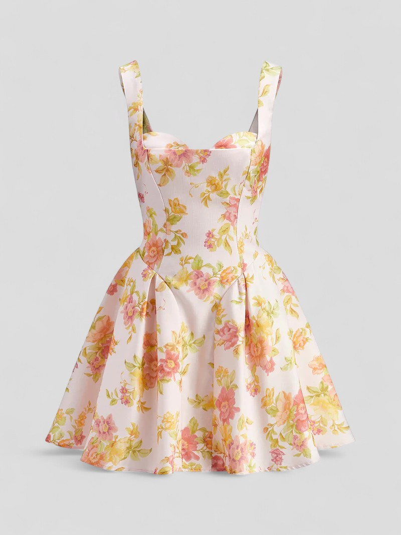 Lizz | Abito Donna Elegante Senza Maniche Floreale - Floreale - abito collo a cuore abito corto abito estivo abito floreale abito regolare abito senza maniche moda estiva stampa floreale vestito leggero vestito per occasioni speciali - Concept Palermo