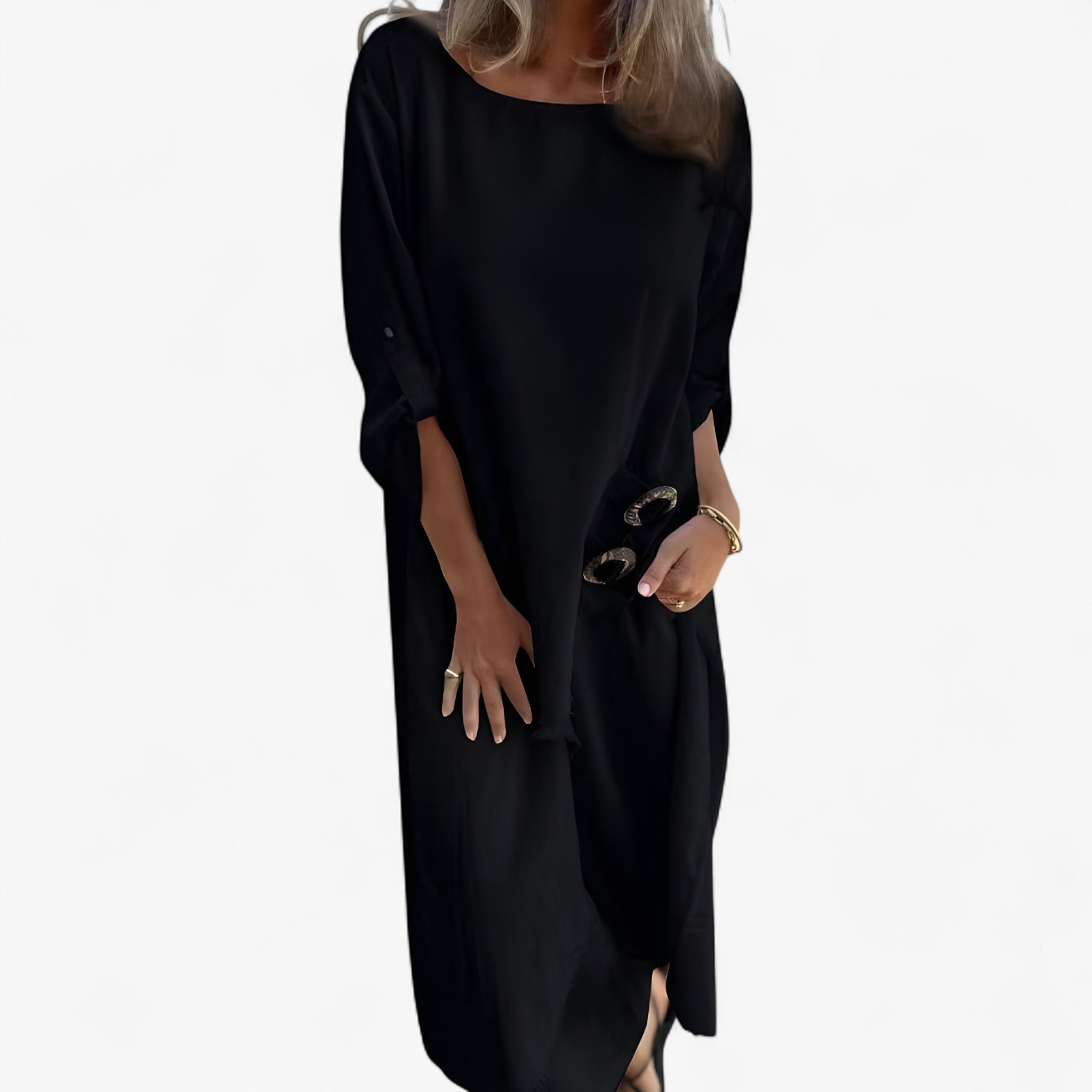 Mia | Abito e Pantaloni Donna in Cotone e Lino - Nero - abbigliamento estivo abbigliamento versatile abito e pantaloni moda primavera estate outfit elegante pantaloni comodi set in cotone e lino taglio irregolare tessuto traspirante vestibilità ampia - Concept Palermo
