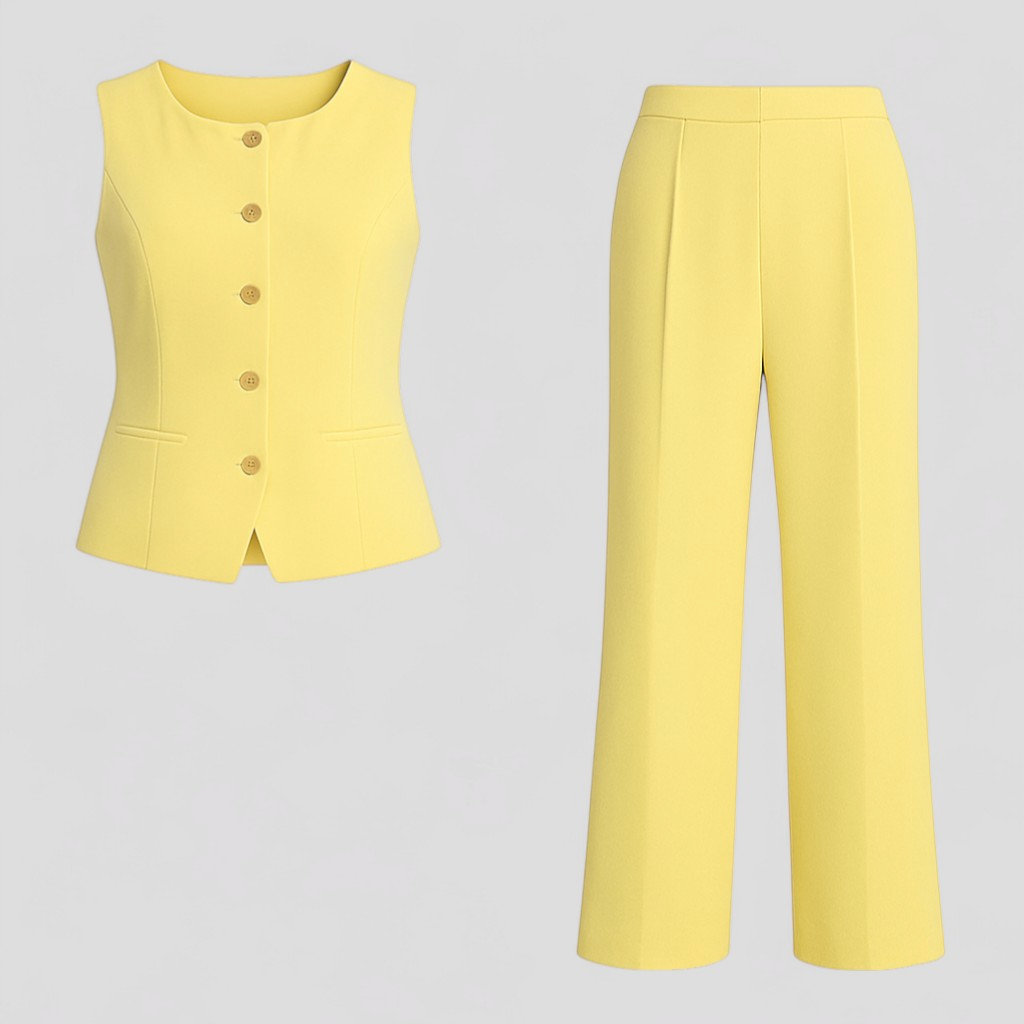 Ambra | Completo Donna Elegante per Ogni Occasione - Giallo - abbigliamento estivo abbigliamento femminile completo elegante design raffinato moda giorno e sera outfit versatile set coordinato elegante set di moda stile casual tessuto leggero - Concept Palermo