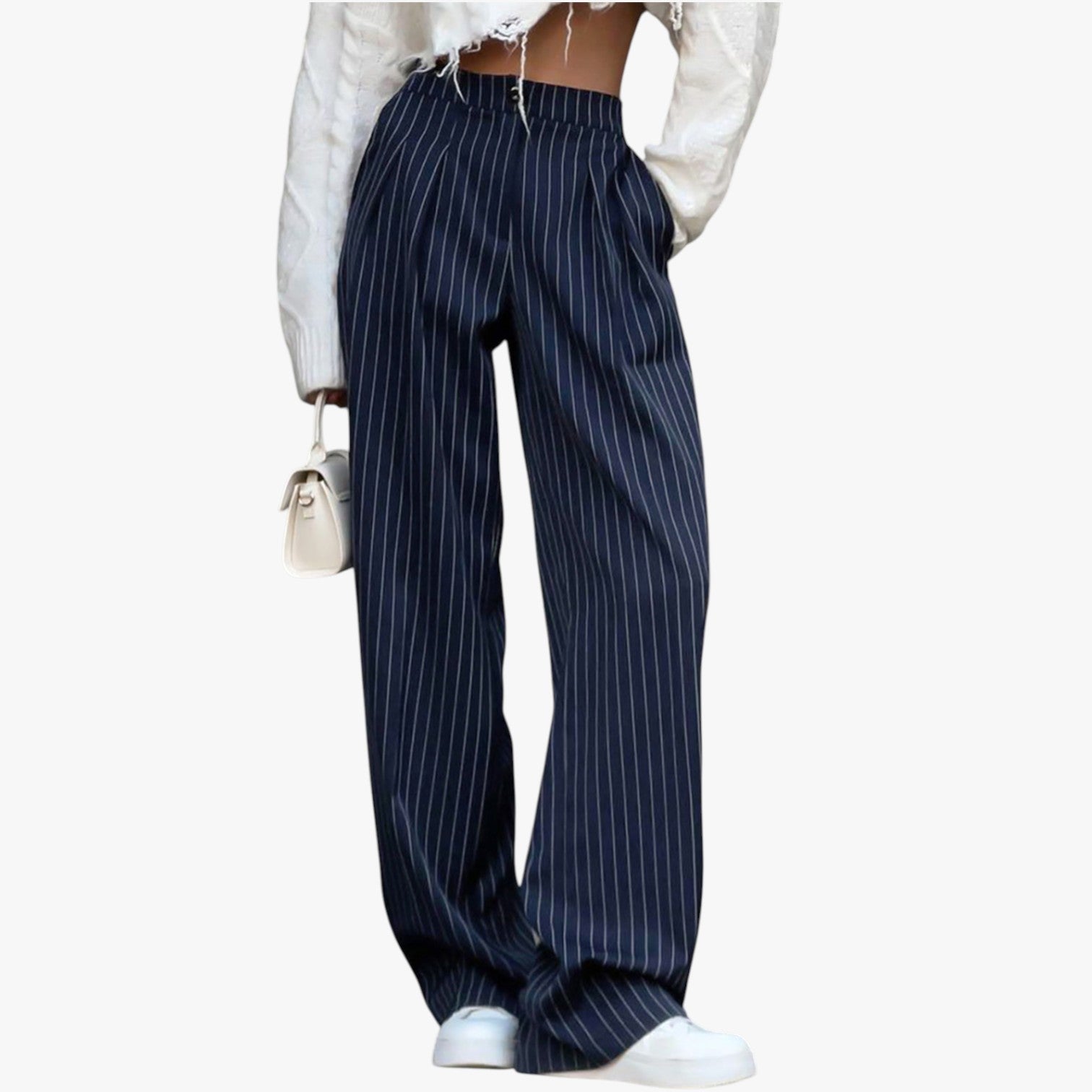 Sarah | Pantaloni a gamba larga con pieghe e righe - - clothing long pants pants pants for women regular regular fit women women pants woven fabric - Concept Palermo