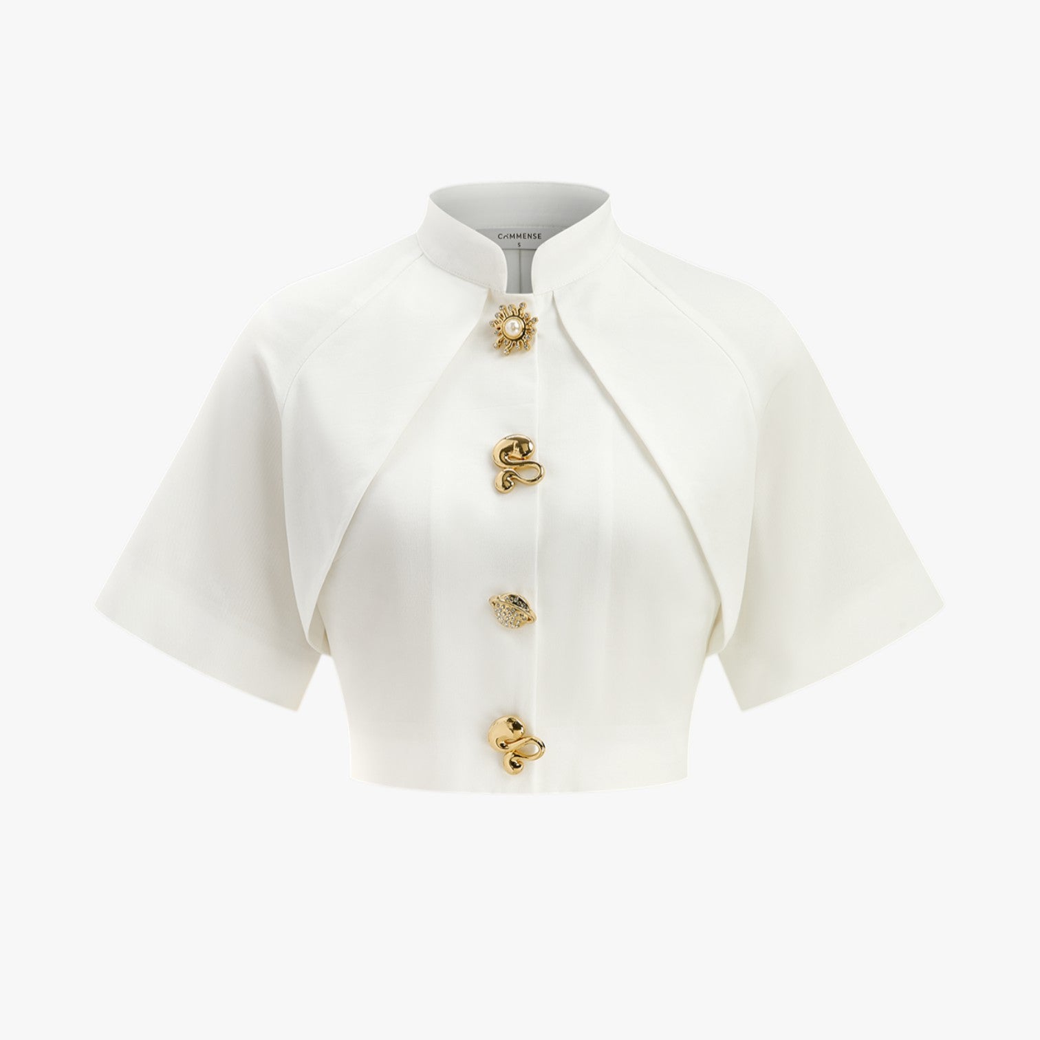 Janella | Camicetta corta decorativa in metallo - Bianco - Blouse blouse for women daily casual regular fit short sleeve summer tops white women women's blouse woven fabric - Concept Palermo