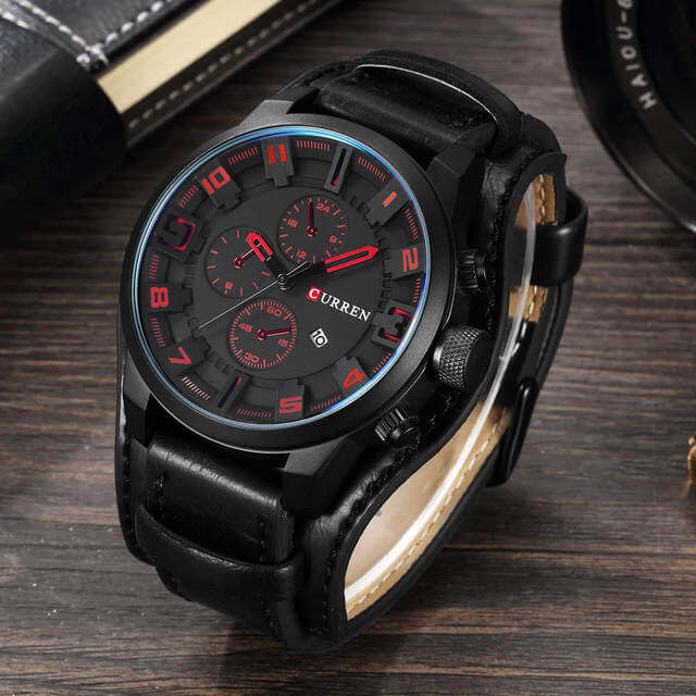 Orologio cronografo da uomo in pelle - Nero Rosso - new_for_google_may Watches - Concept Palermo