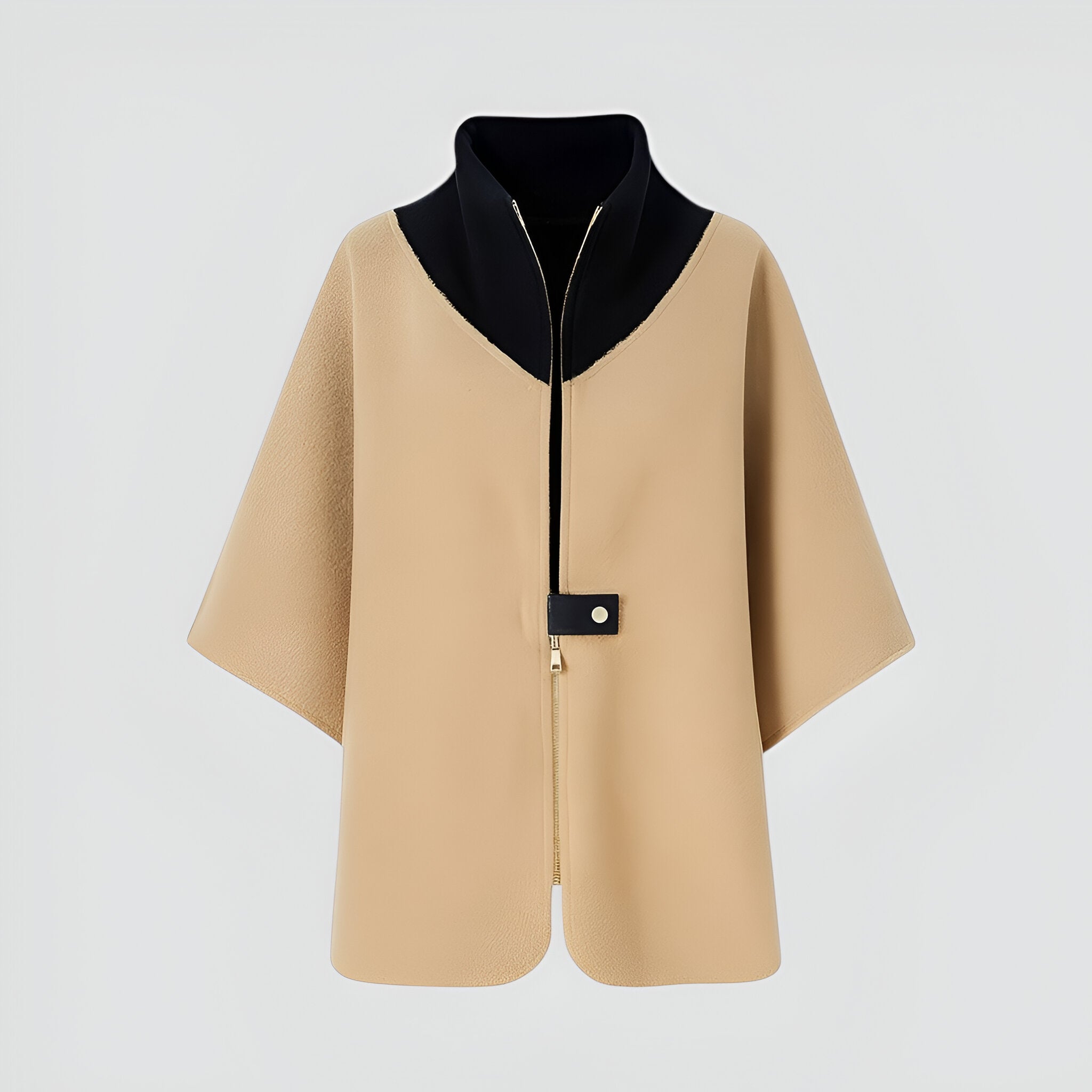 Elena | Cappotto donna in lana con zip - Cammello - Mode féminine Veste avec zip Veste bicolore Veste casual chic Veste col montant Élégante et confortable - Concept Palermo