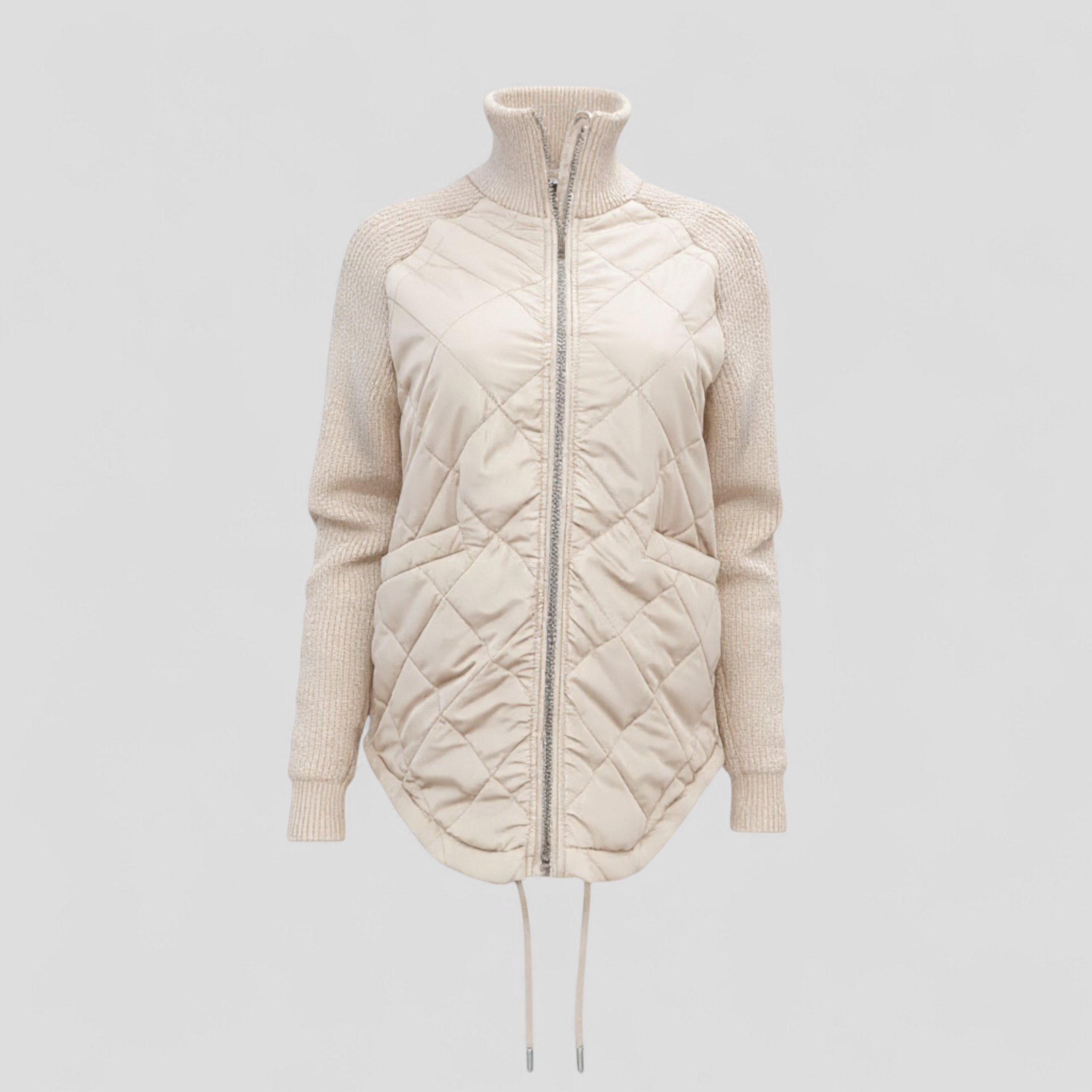Yulia | Giacca Piumino Leggera da Donna - Beige - abbigliamento donna giacca comoda giacca elegante giacca estiva donna giacca leggera giacca multifunzionale giacca patchwork giacca piumino outerwear femminile piumino donna - Concept Palermo