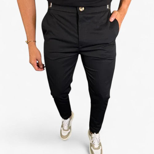 Piero | Pantaloni Uomo Slim Fit con Vita Elastica - Nero - pantaloni casual pantaloni comfort pantaloni elastici pantaloni eleganti uomo pantaloni moda uomo pantaloni slim fit pantaloni traspiranti pantaloni versatili - Concept Palermo