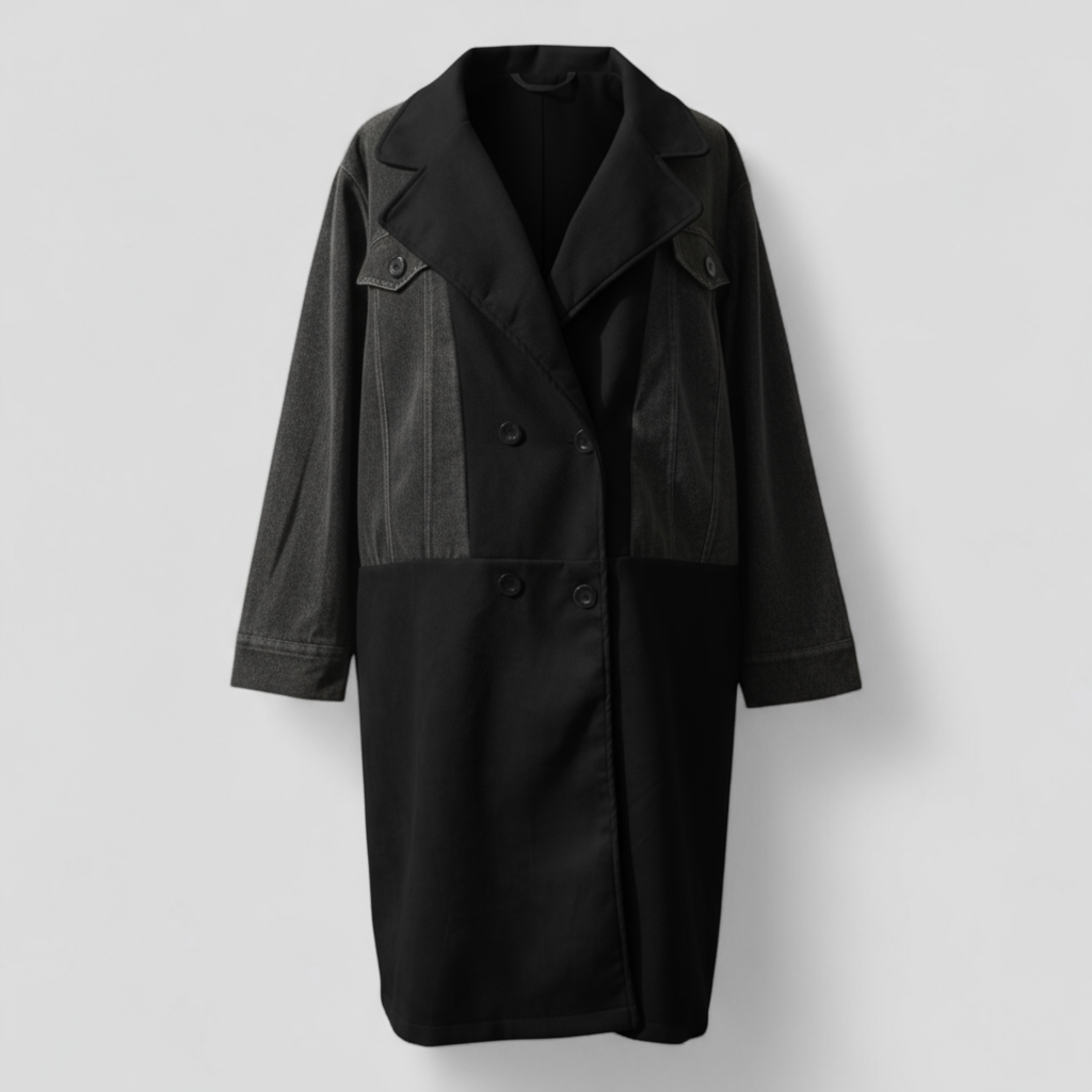 Anette | Cappotto Lungo Donna Elegante Doppio Petto - Nero - cappotto autunno cappotto coloreblock cappotto denim cappotto donna cappotto doppio petto cappotto elegante cappotto primavera cappotto versatile giacca a maniche lunghe giacca donna - Concept Palermo