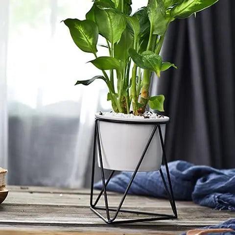 Elegante vaso di fiori in ceramica con supporto in ferro stiloso | Moderna fioriera per piante d'aria e succulente - - Ceramics Decor Flowerpots - Concept Palermo