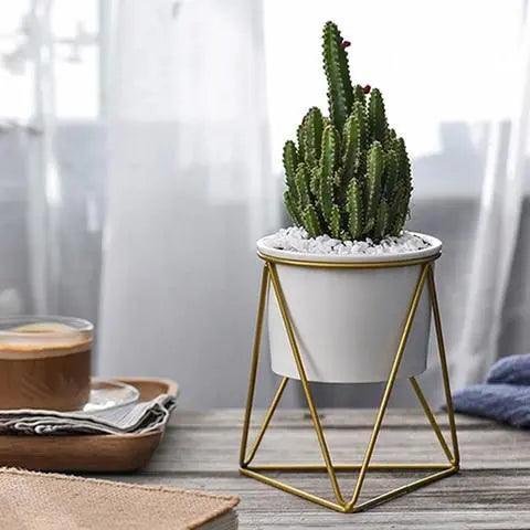 Elegante vaso di fiori in ceramica con supporto in ferro stiloso | Moderna fioriera per piante d'aria e succulente - - Ceramics Decor Flowerpots - Concept Palermo