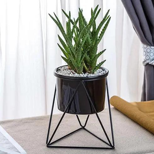 Elegante vaso di fiori in ceramica con supporto in ferro stiloso | Moderna fioriera per piante d'aria e succulente - - Ceramics Decor Flowerpots - Concept Palermo