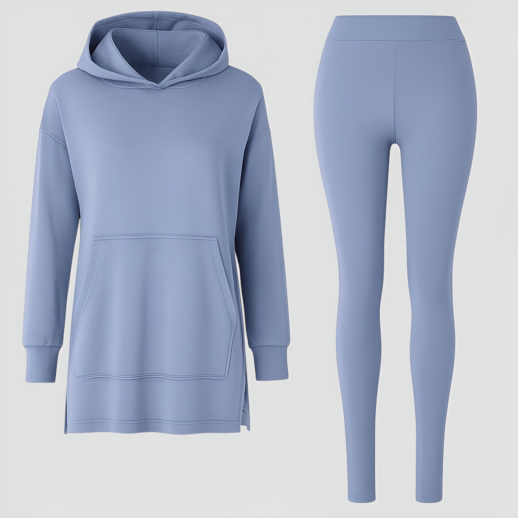 Evelyn | Set felpa e leggings - Comfort e Stile Senza Sforzo - Blu - Moda Senza Sforzo Outfit Casual Chic Outfit Relaxato Set Comfort Quotidiano Set Felpa con Leggings a Mezza Lunghezza Set Felpa Elegante - Concept Palermo