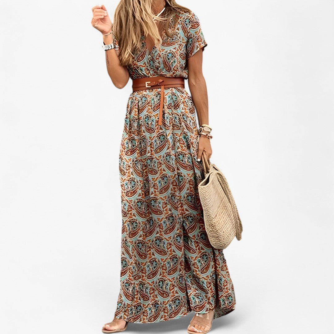 Stella | Test Abito lungo Boho Chic con fantasia Paisley e cinturini - Marrone - DRESS Dresses female dress Maxi Dresses Mini Dresses - Concept Palermo